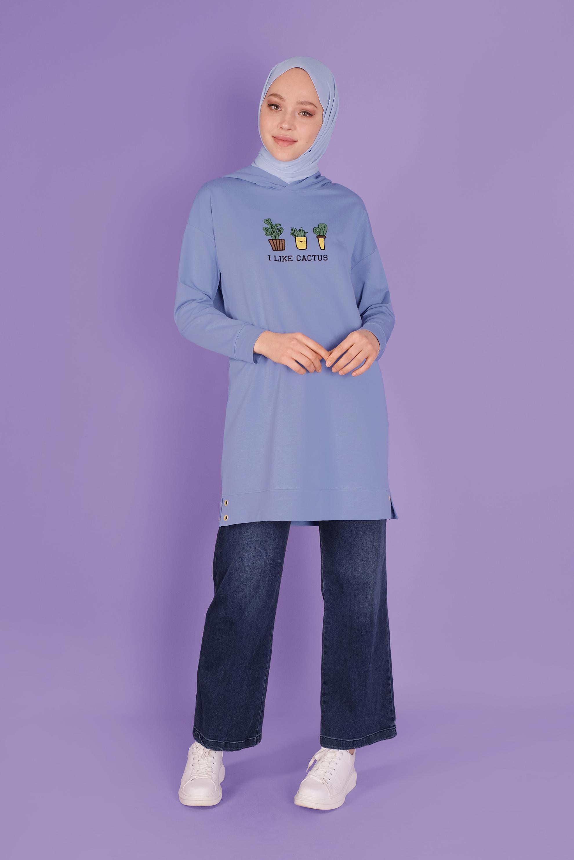 Tesettür giyim MAVİ NAKIŞLI  EŞOFMAN TUNİK 41432 