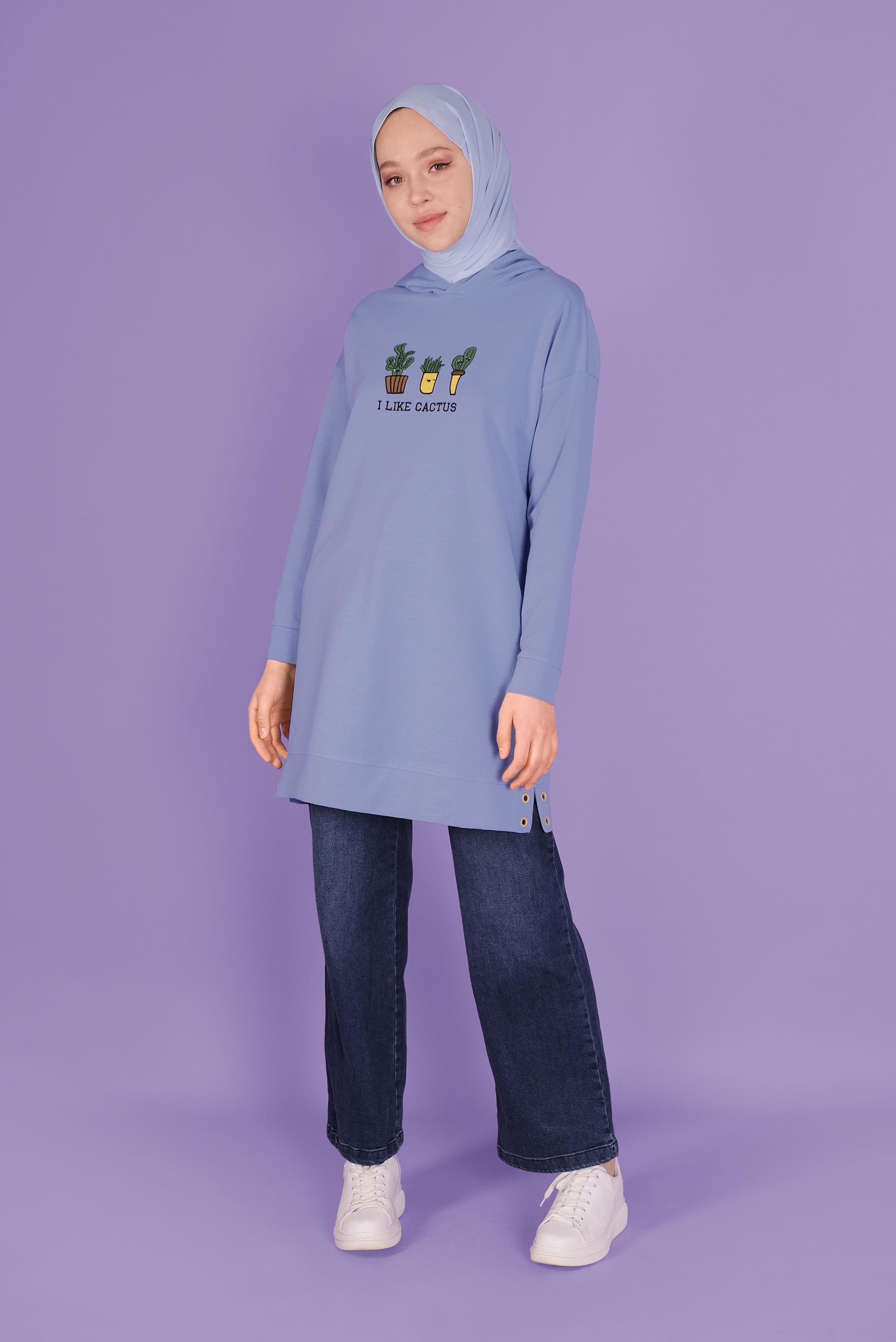 Tesettür giyim MAVİ NAKIŞLI  EŞOFMAN TUNİK 41432 