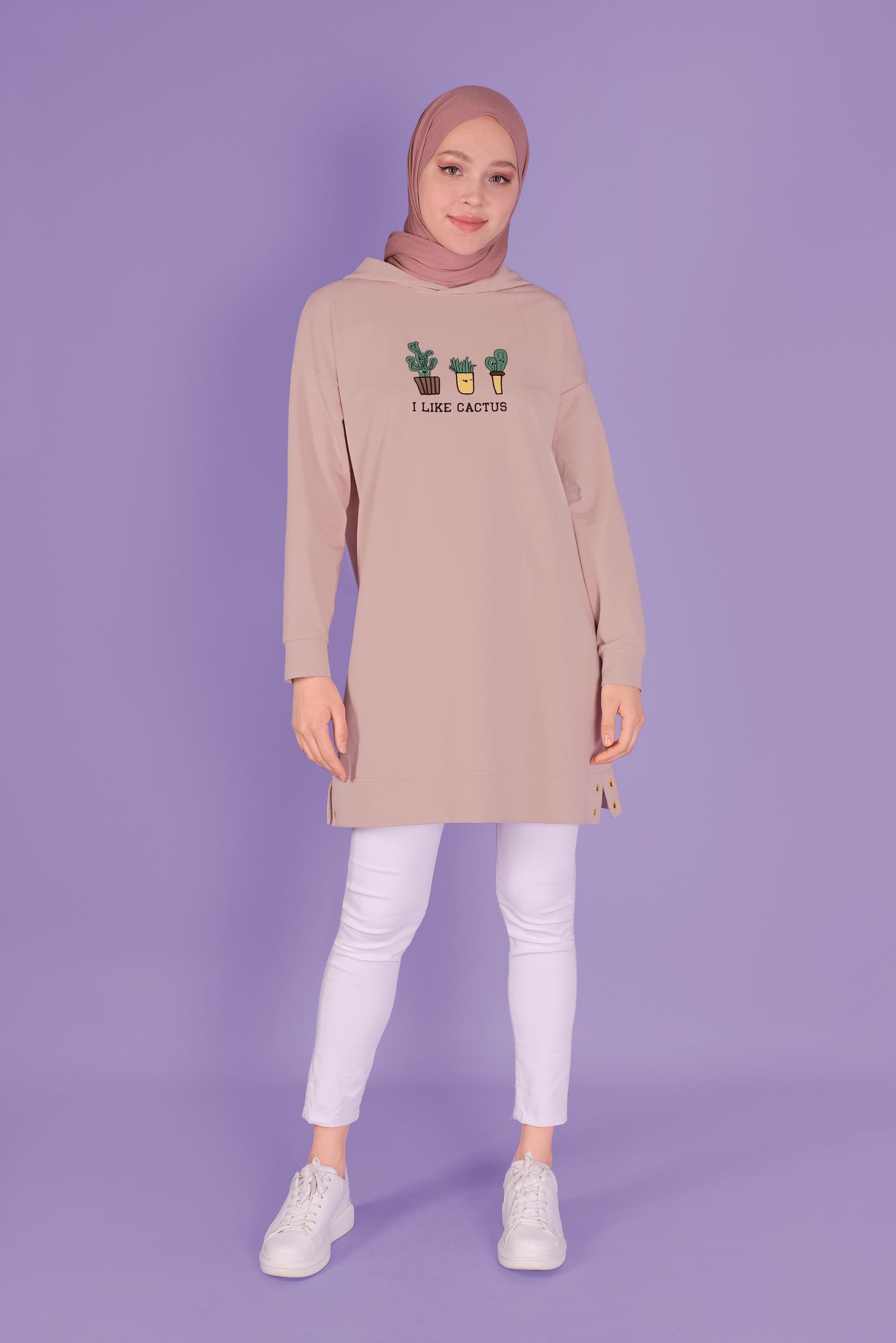 Tesettür giyim PUDRA NAKIŞLI  EŞOFMAN TUNİK 41432 