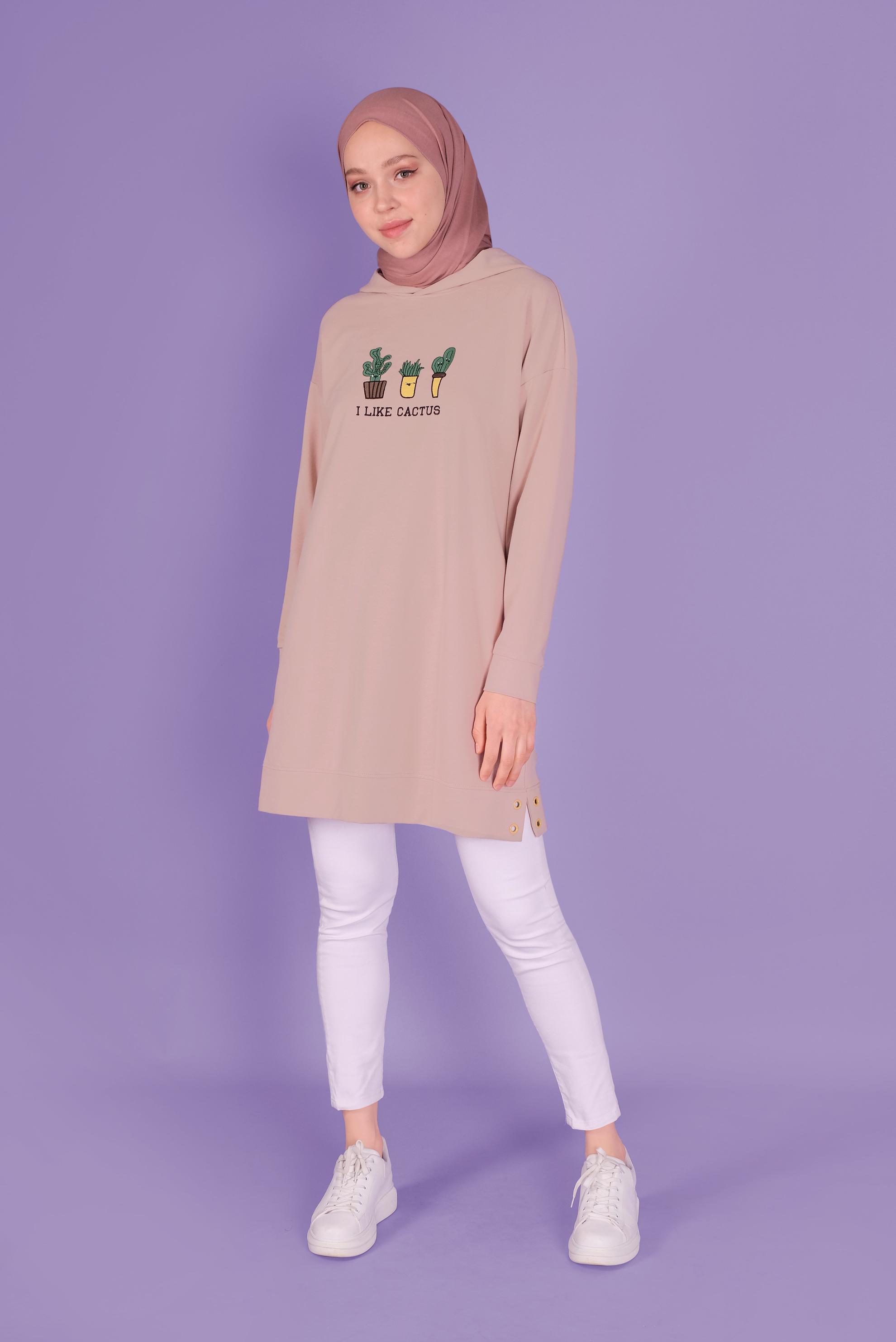 Tesettür giyim PUDRA NAKIŞLI  EŞOFMAN TUNİK 41432 