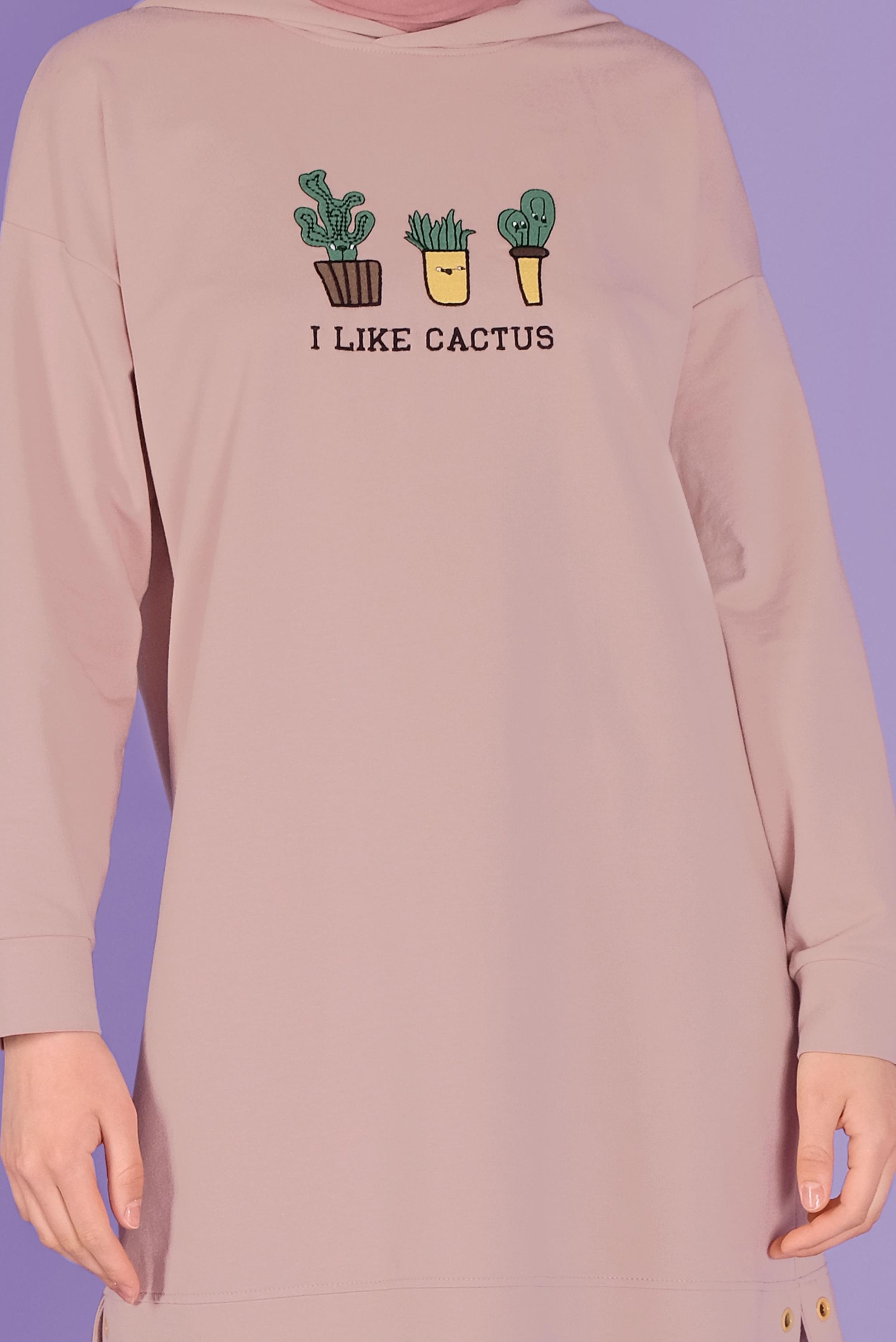 Tesettür giyim PUDRA NAKIŞLI  EŞOFMAN TUNİK 41432 