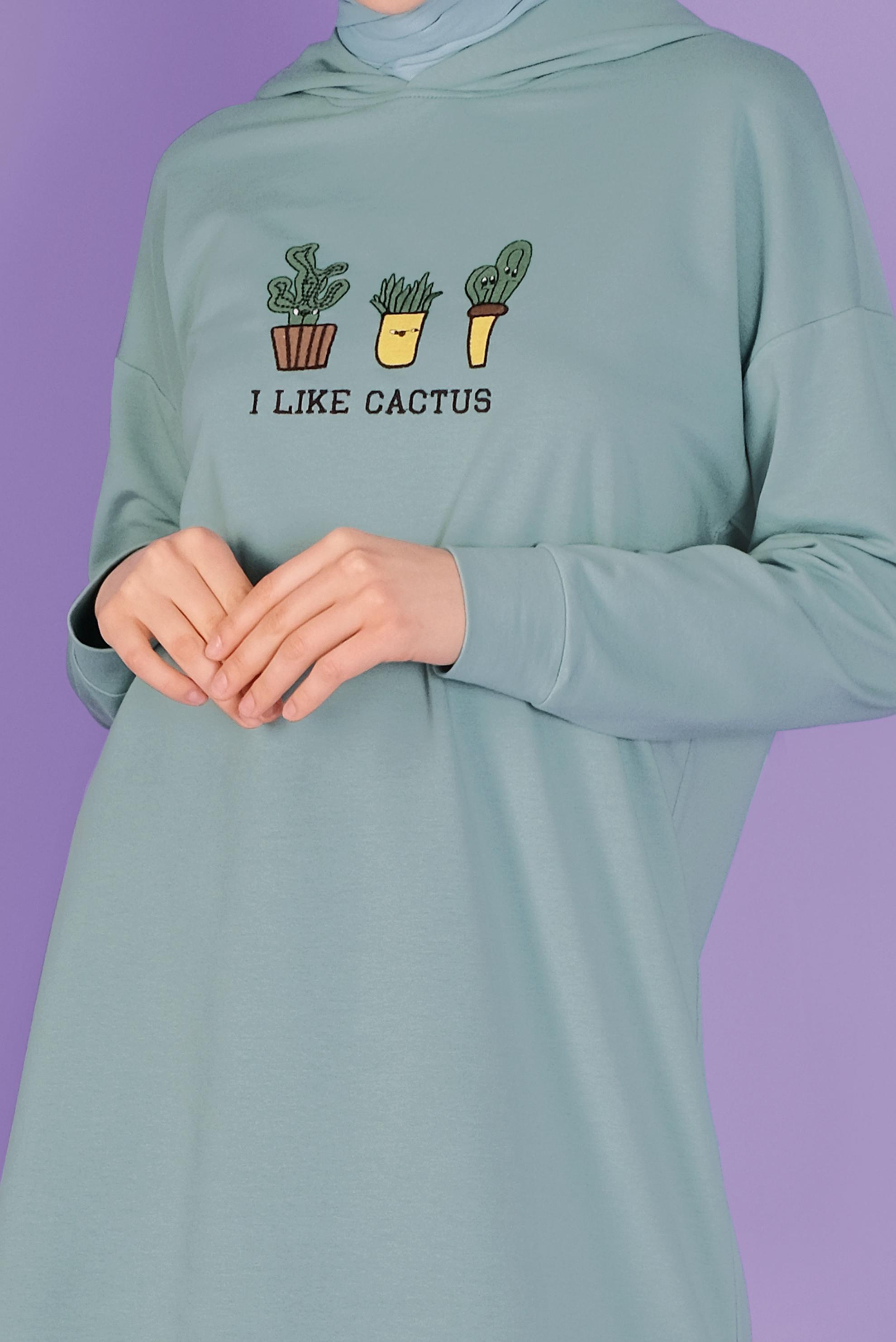 Tesettür giyim YEŞİL NAKIŞLI  EŞOFMAN TUNİK 41432 