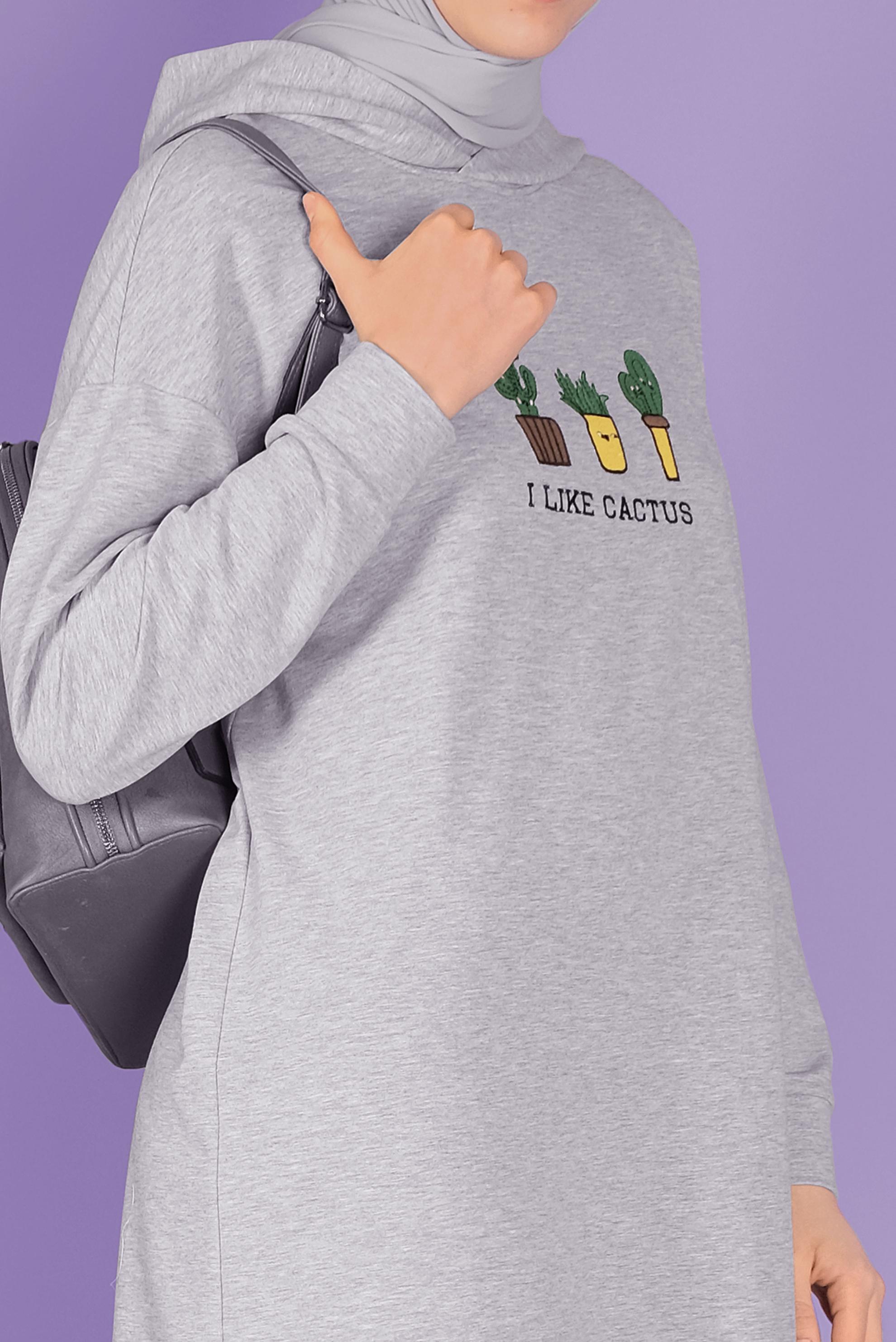 Tesettür giyim GRİ NAKIŞLI  EŞOFMAN TUNİK 41432 