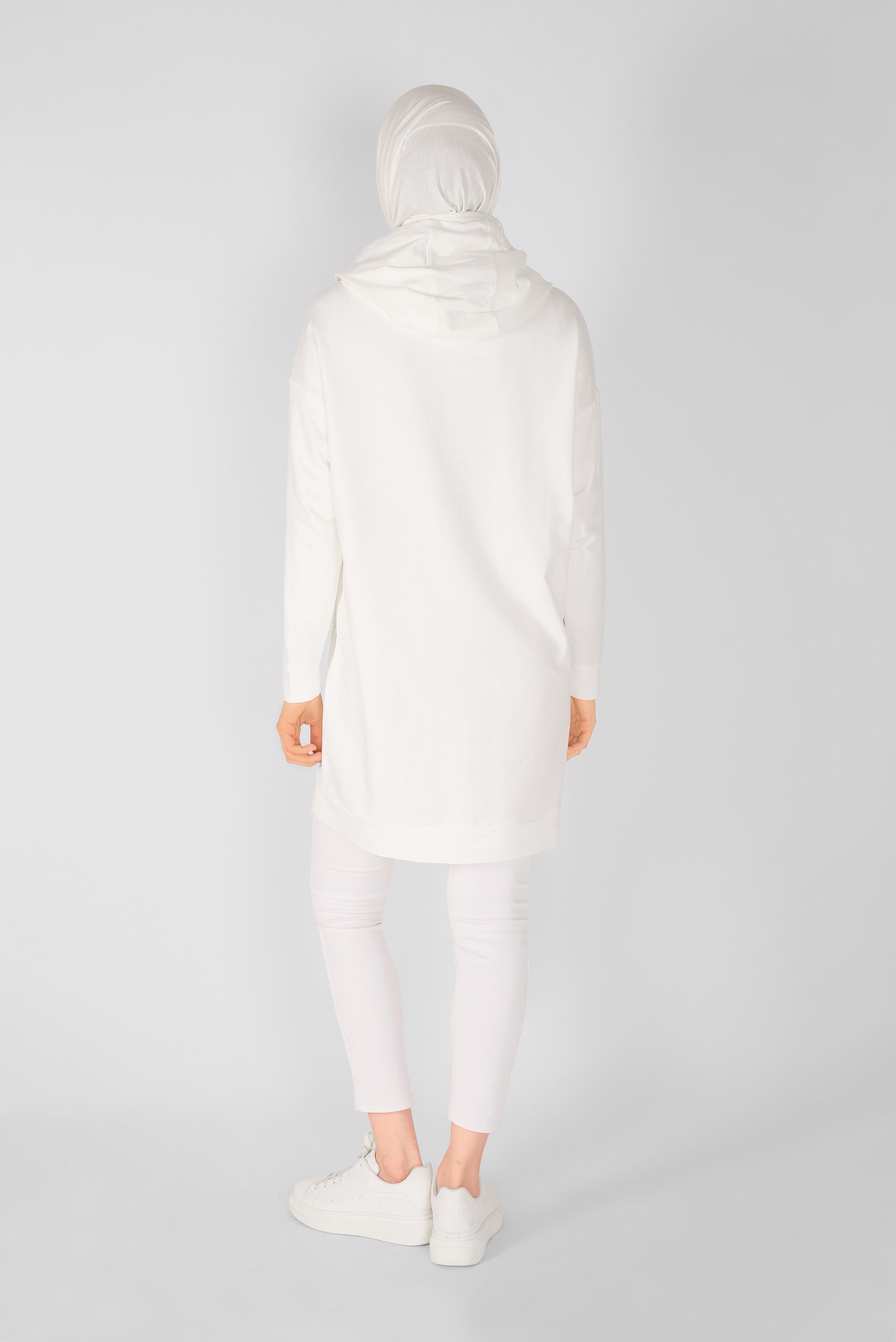 Tesettür giyim BEYAZ DANTEL DESENLİ EŞOFMAN TUNİK 41433 