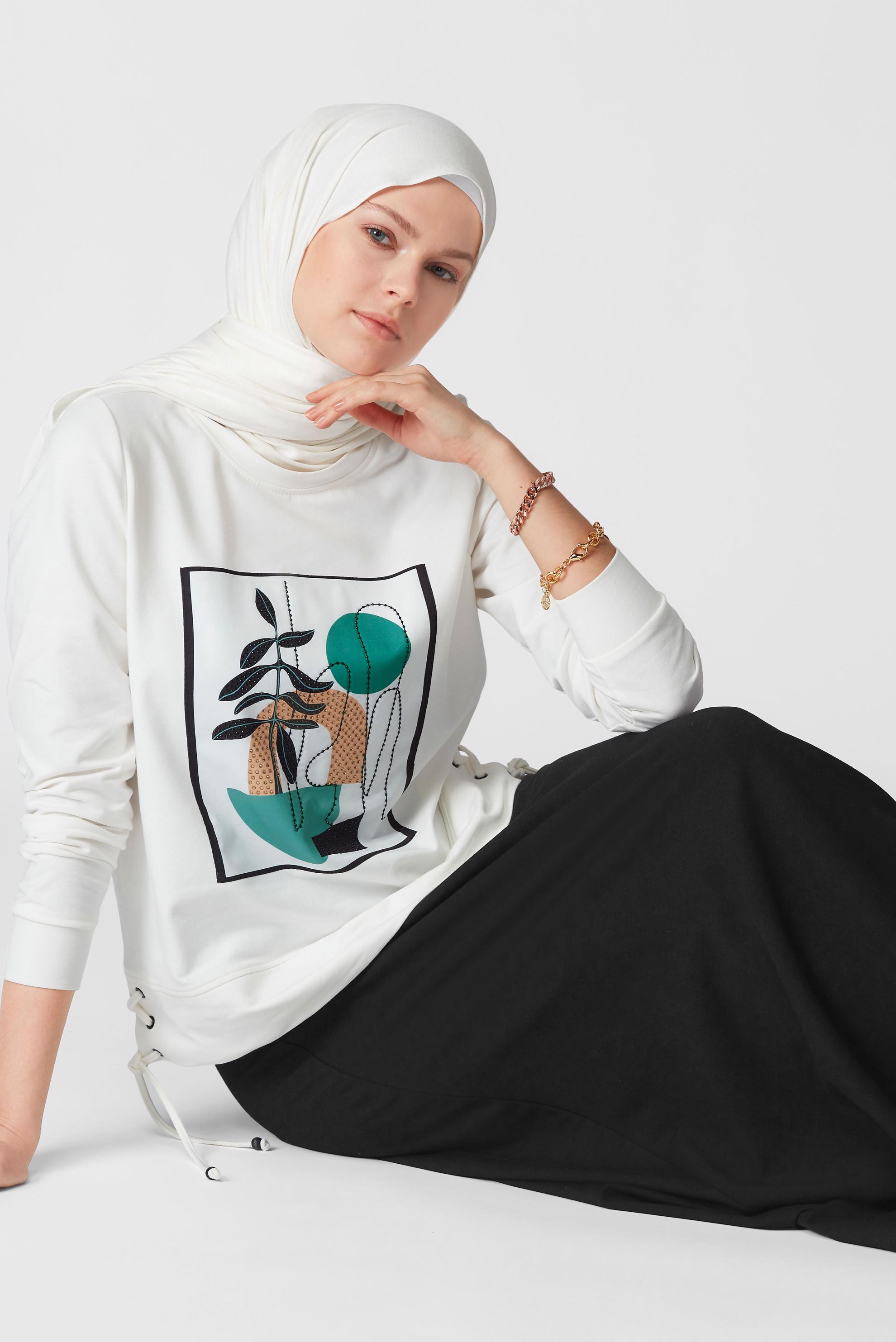 Tesettür giyim SİYAH BASKILI ETEKLİ EŞOFMAN TAKIM 41434 