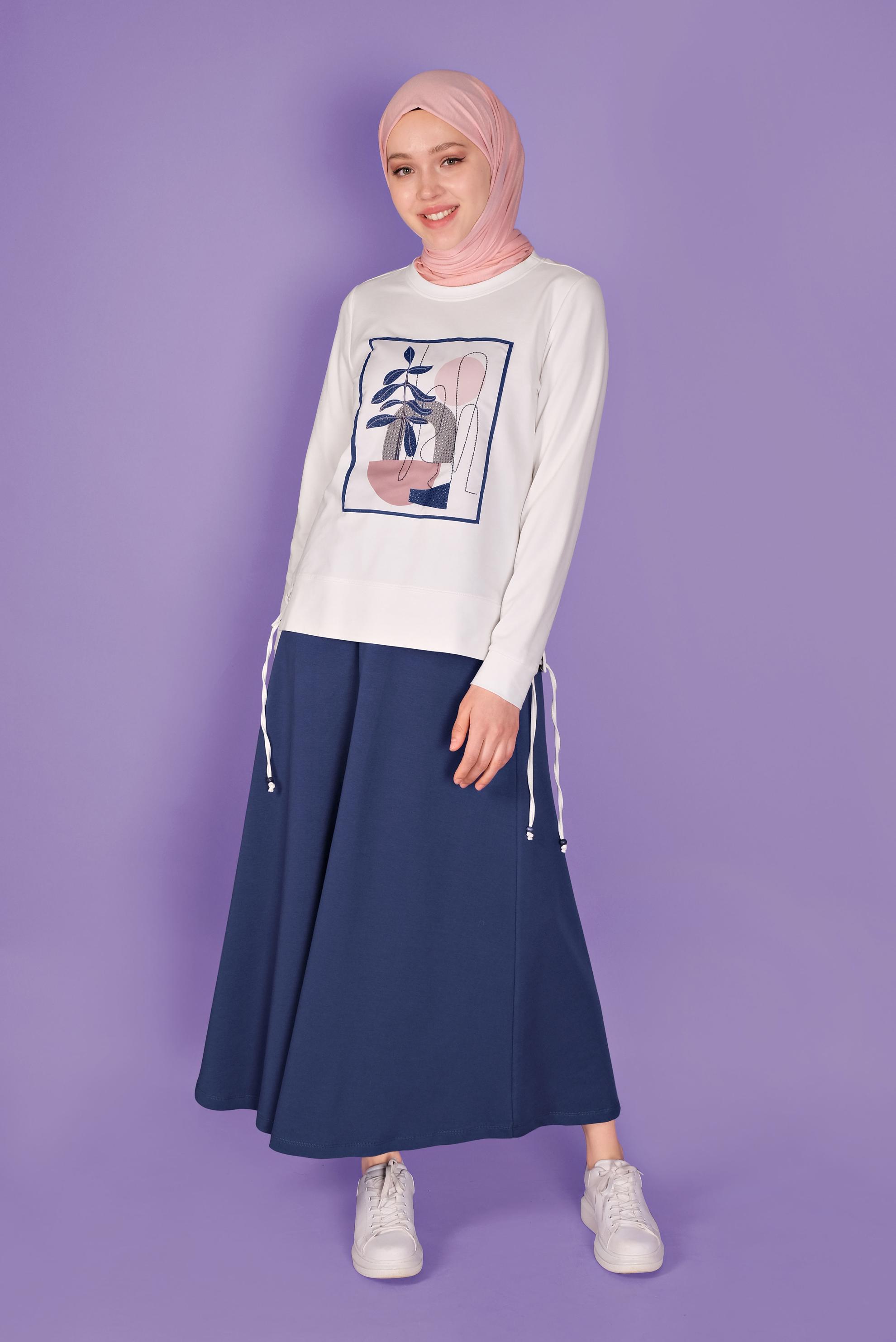 Tesettür giyim LACİVERT BASKILI ETEKLİ EŞOFMAN TAKIM 41434 