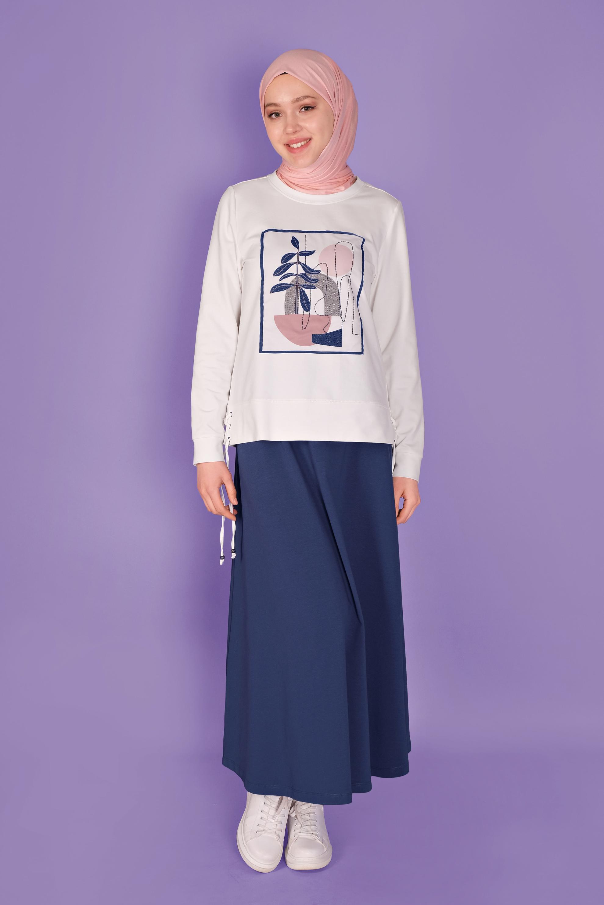 Tesettür giyim LACİVERT BASKILI ETEKLİ EŞOFMAN TAKIM 41434 