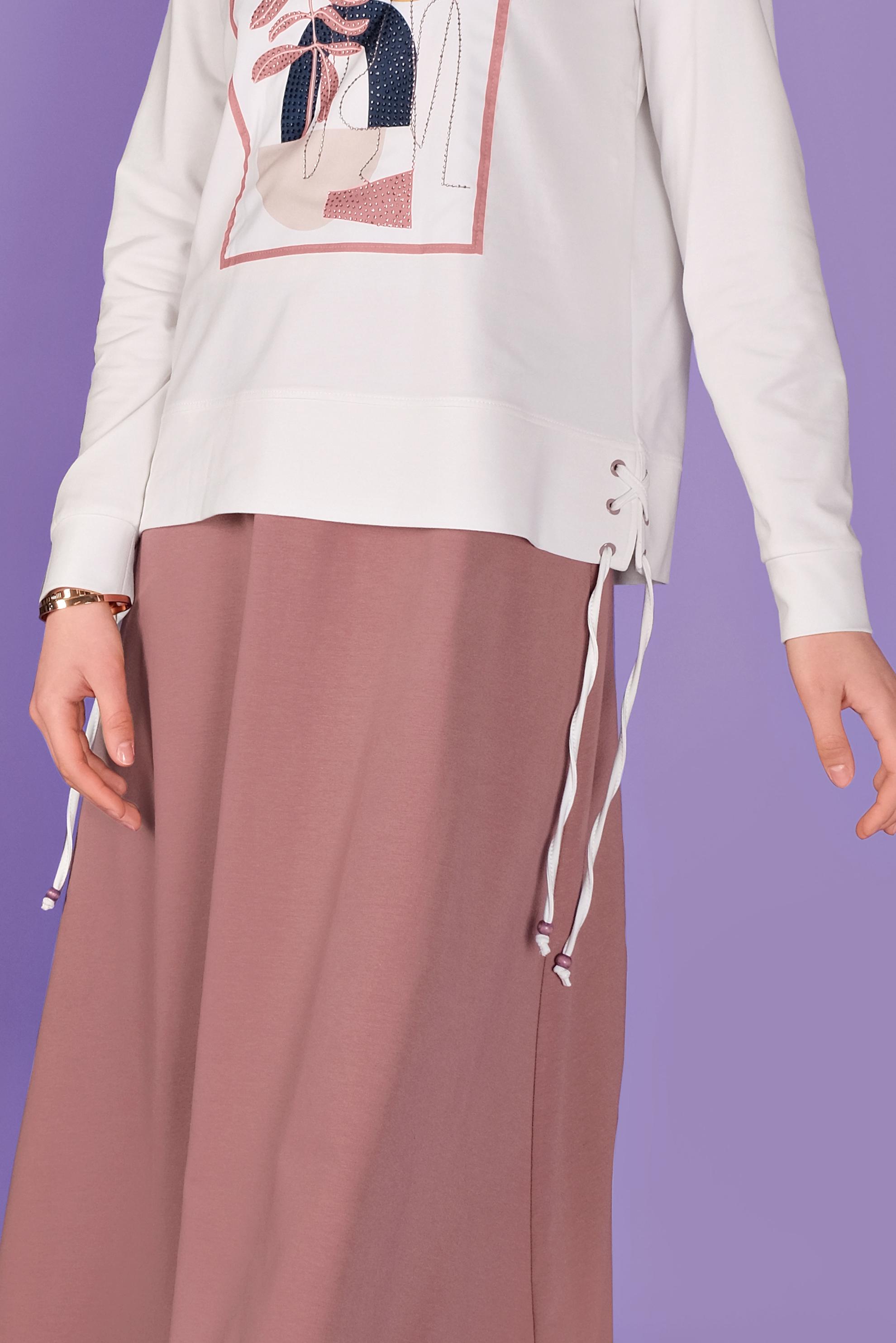 Tesettür giyim PEMBE BASKILI ETEKLİ EŞOFMAN TAKIM 41434 