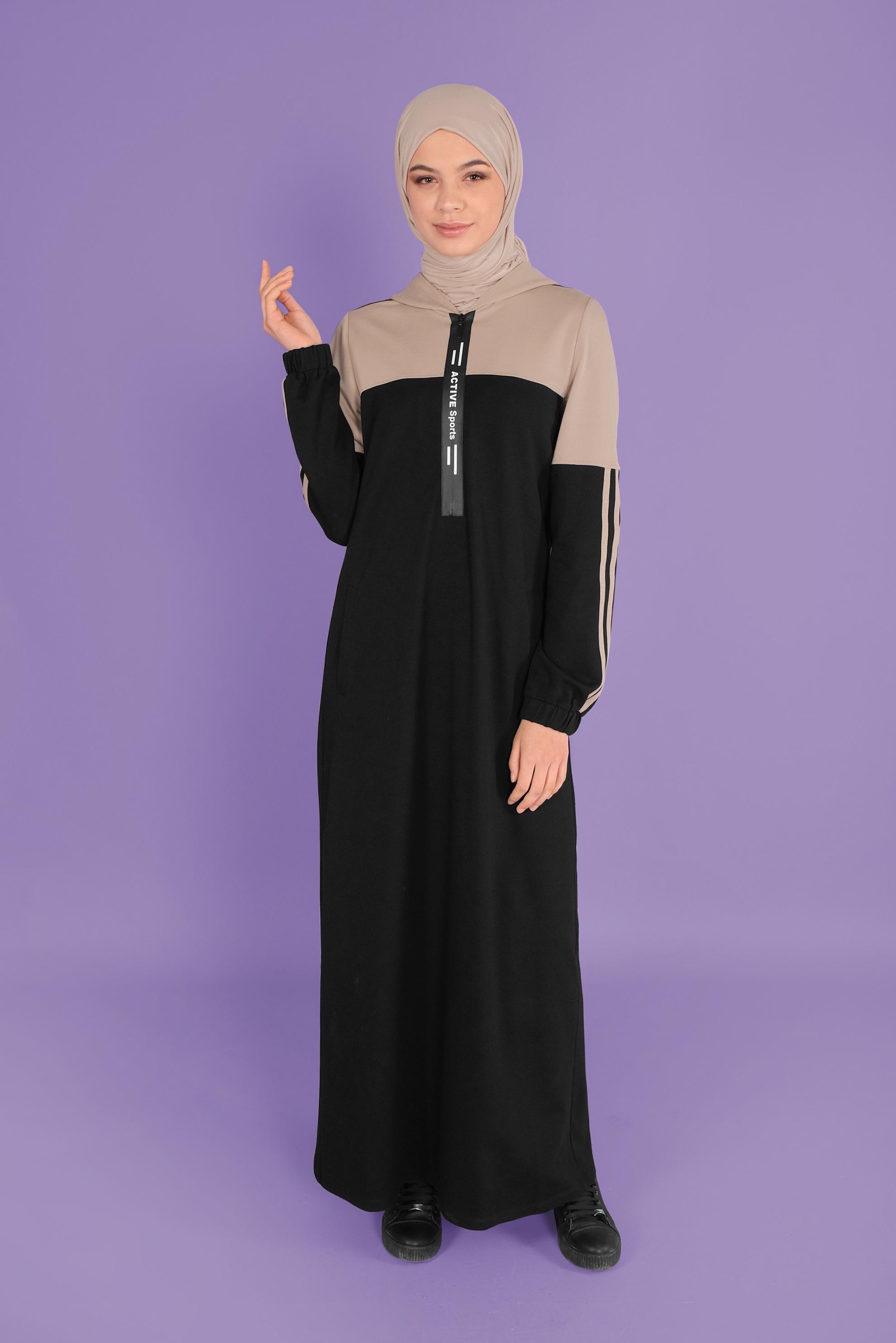 Hijab clothing BEIGE HOODED TRACKSUIT DRESS 41435 