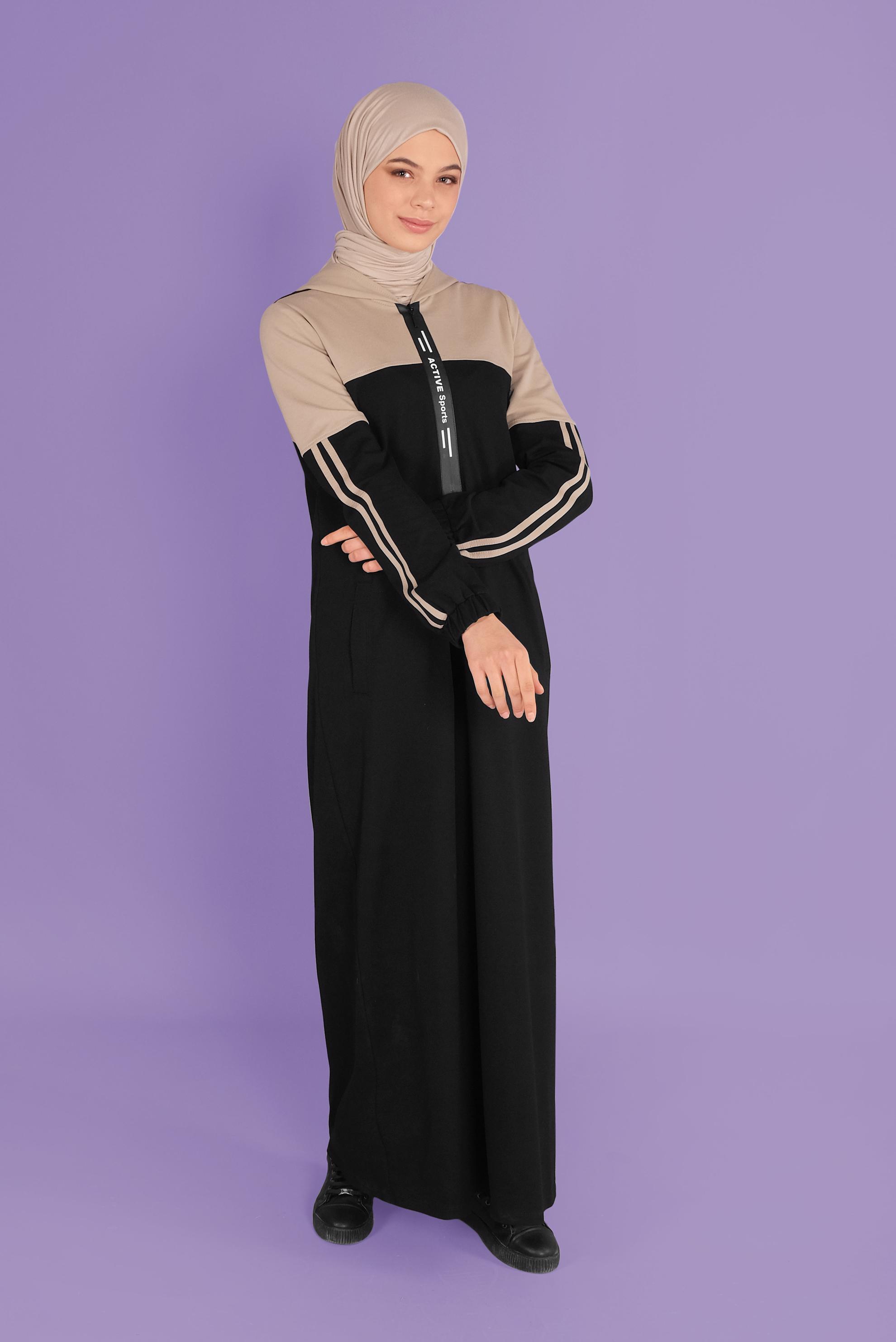 Hijab clothing BEIGE HOODED TRACKSUIT DRESS 41435 