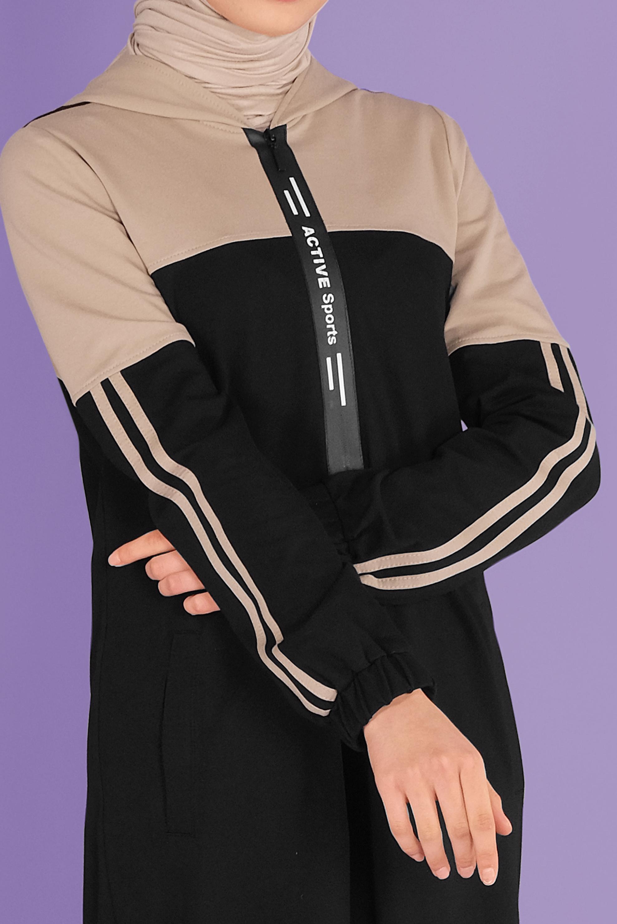 Hijab clothing BEIGE HOODED TRACKSUIT DRESS 41435 