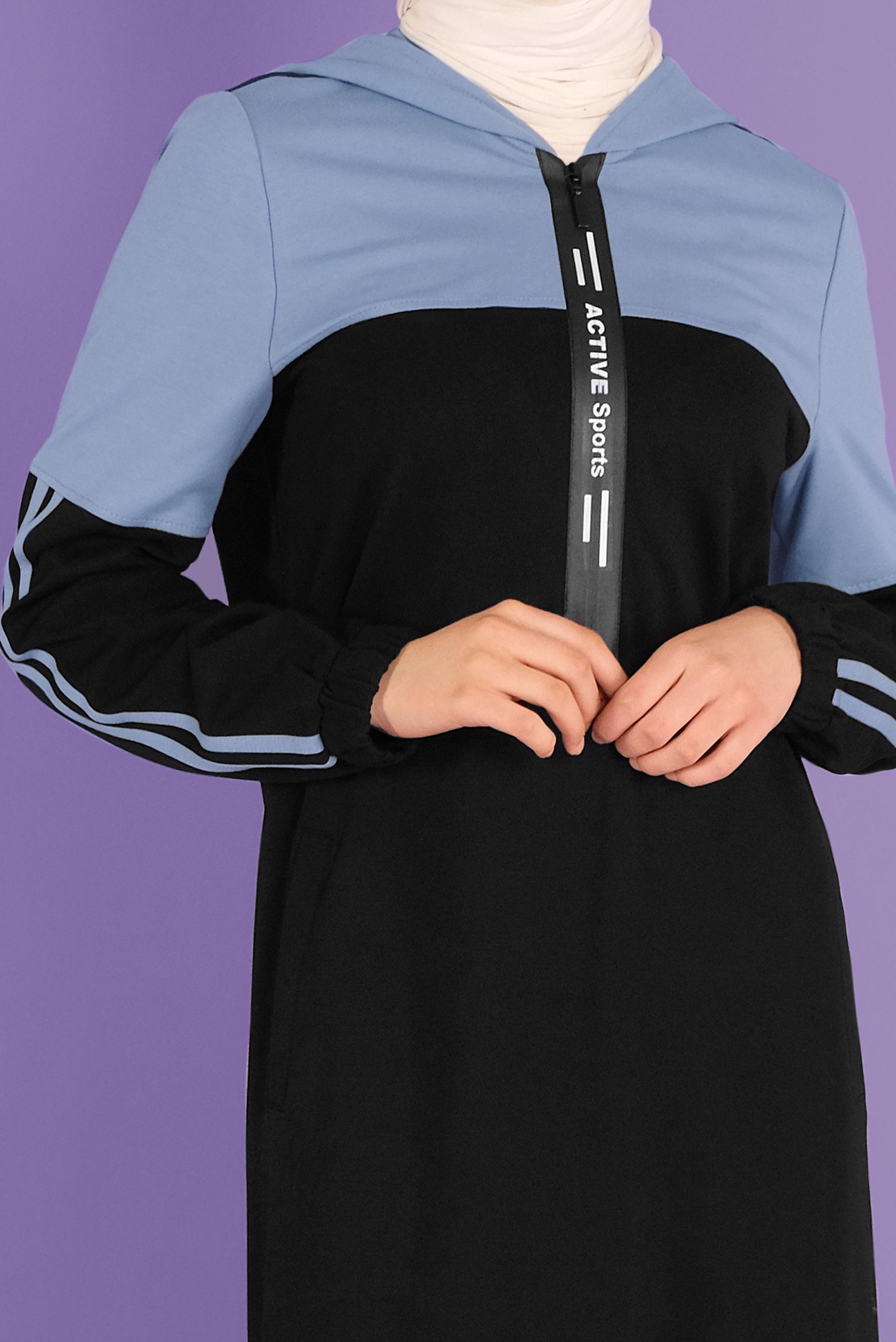 Hijab clothing BLUE HOODED TRACKSUIT DRESS 41435 