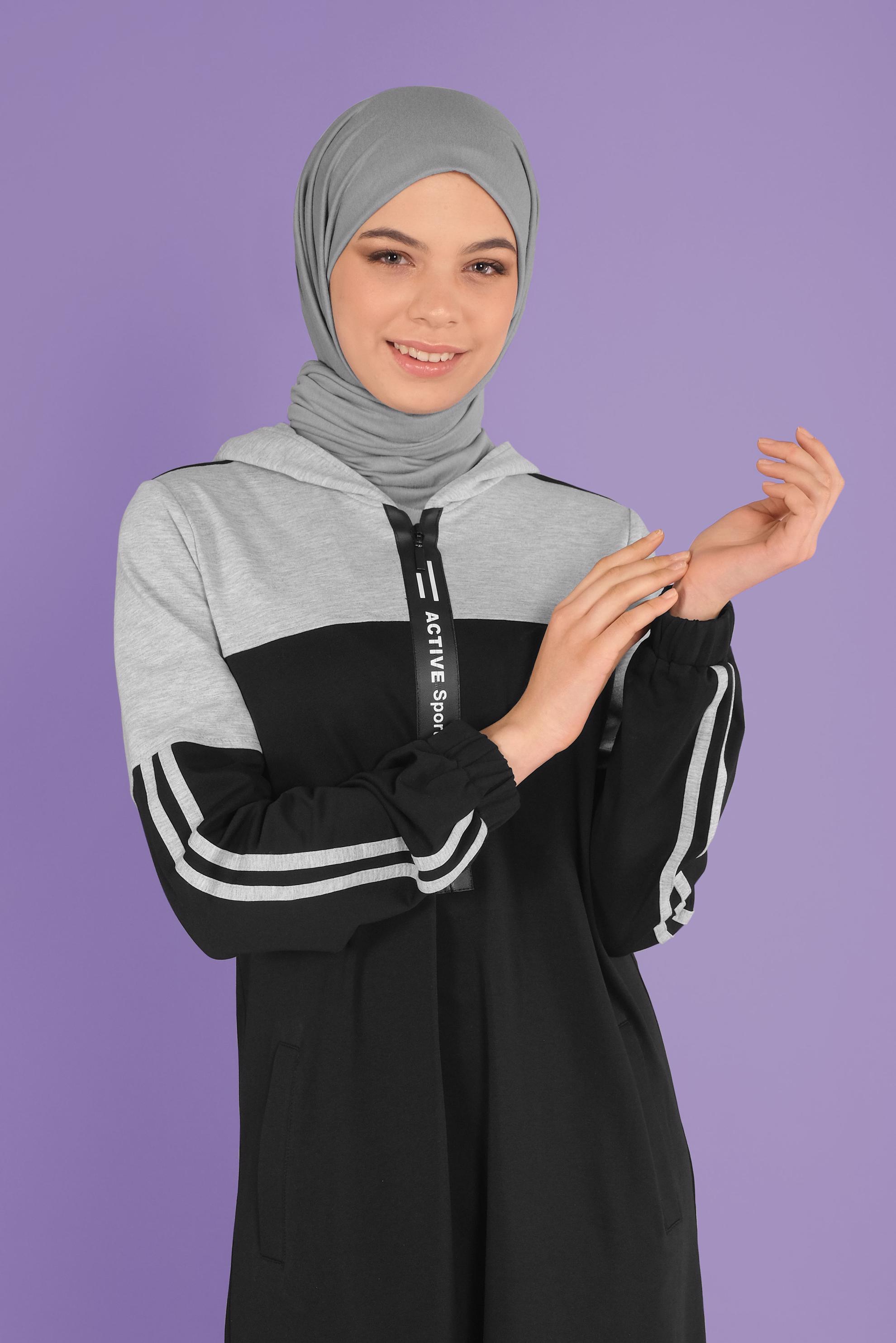 Hijab clothing GREY HOODED TRACKSUIT DRESS 41435 