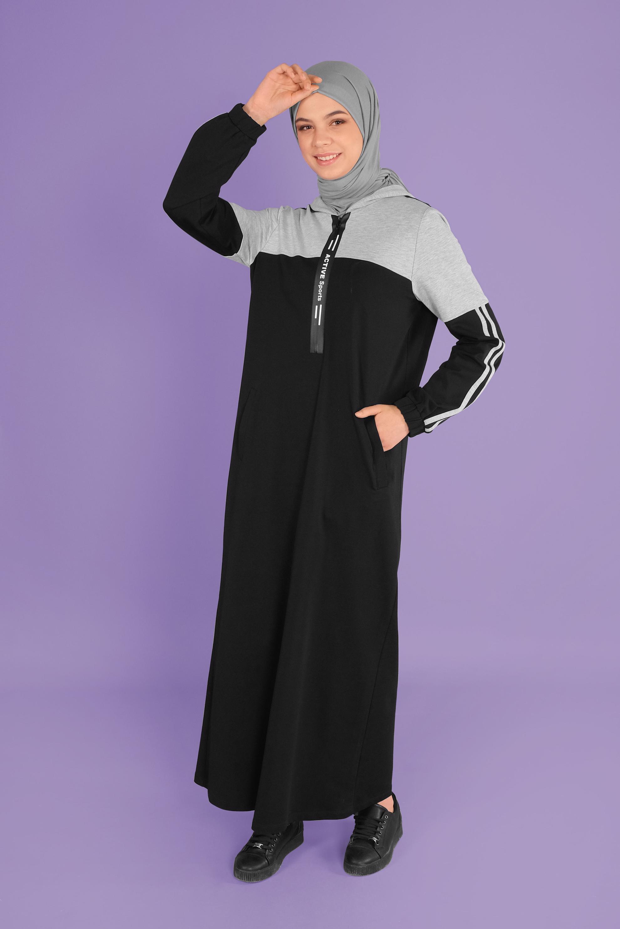 Hijab clothing GREY HOODED TRACKSUIT DRESS 41435 