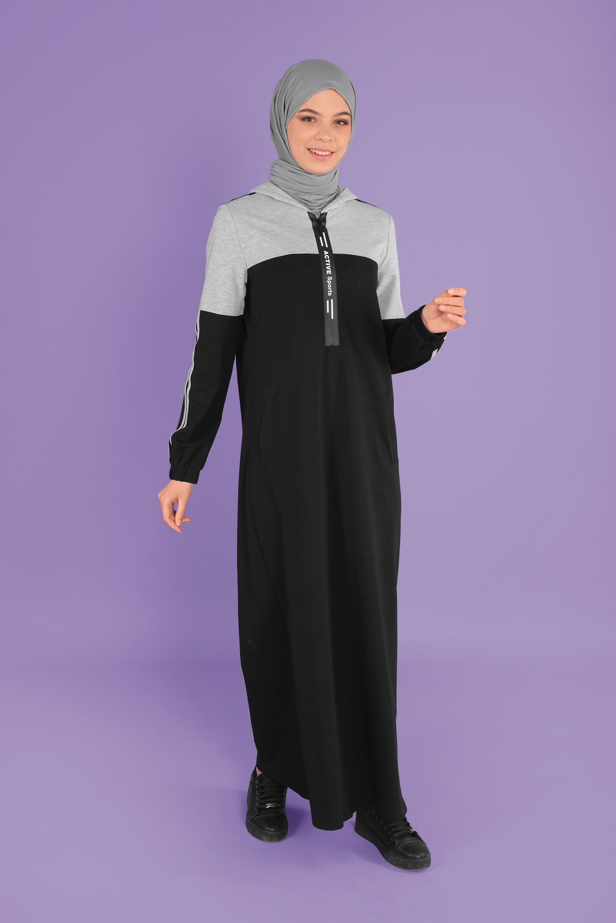 Hijab clothing GREY HOODED TRACKSUIT DRESS 41435 