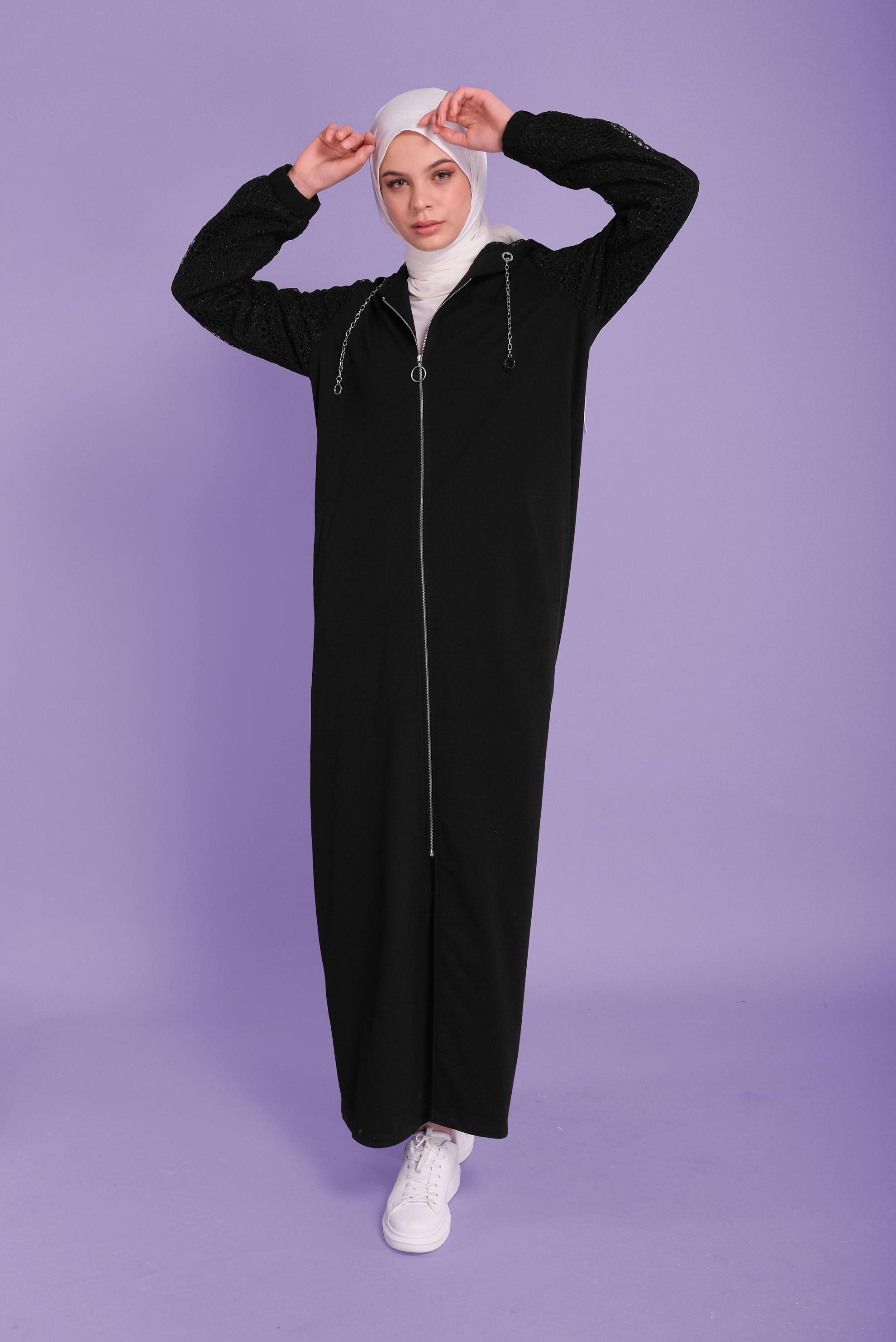 Tesettür giyim SİYAH SİMLİ GÜPÜR DETAYLI EŞOFMAN TUNİK 41437	