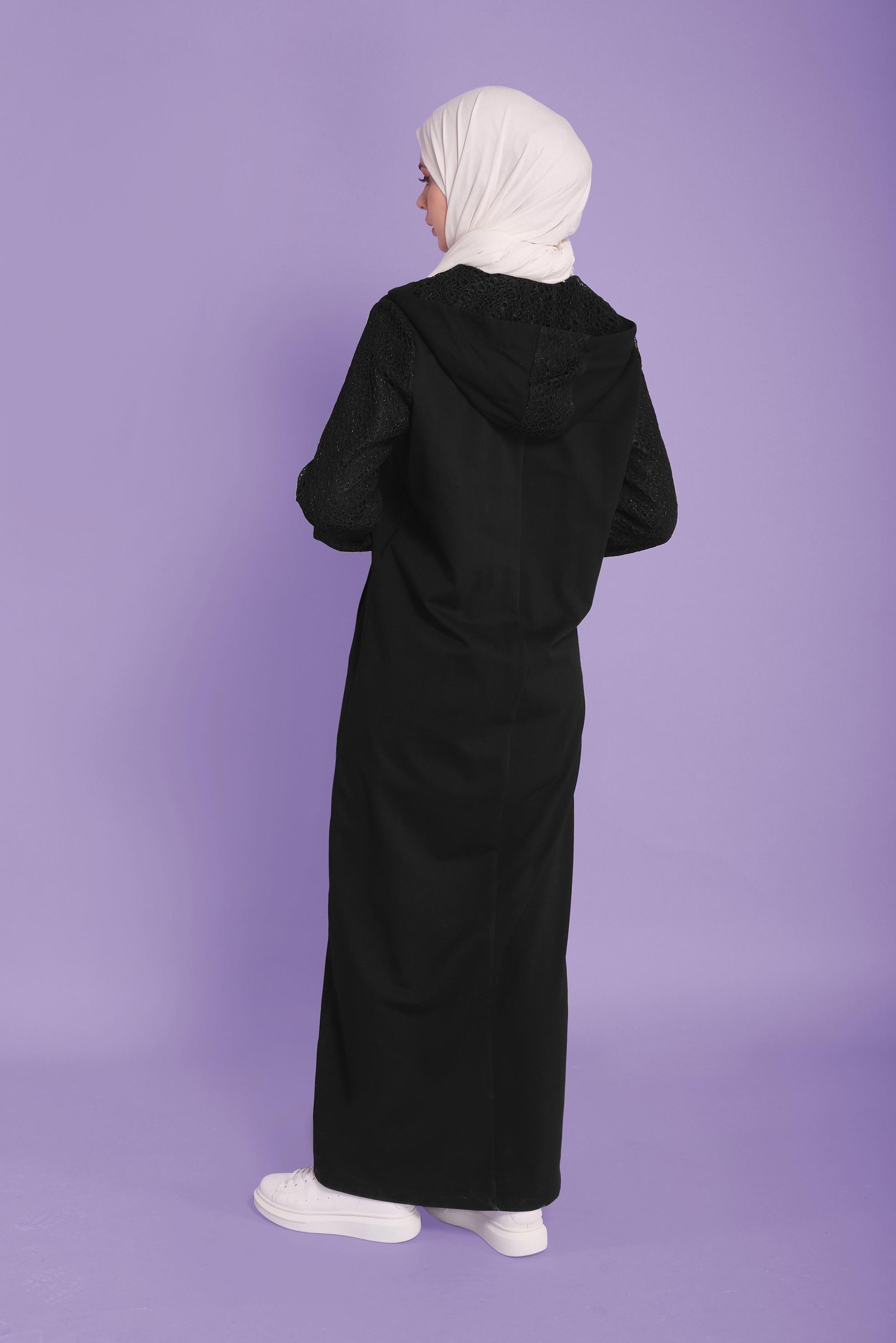 Tesettür giyim SİYAH SİMLİ GÜPÜR DETAYLI EŞOFMAN TUNİK 41437	