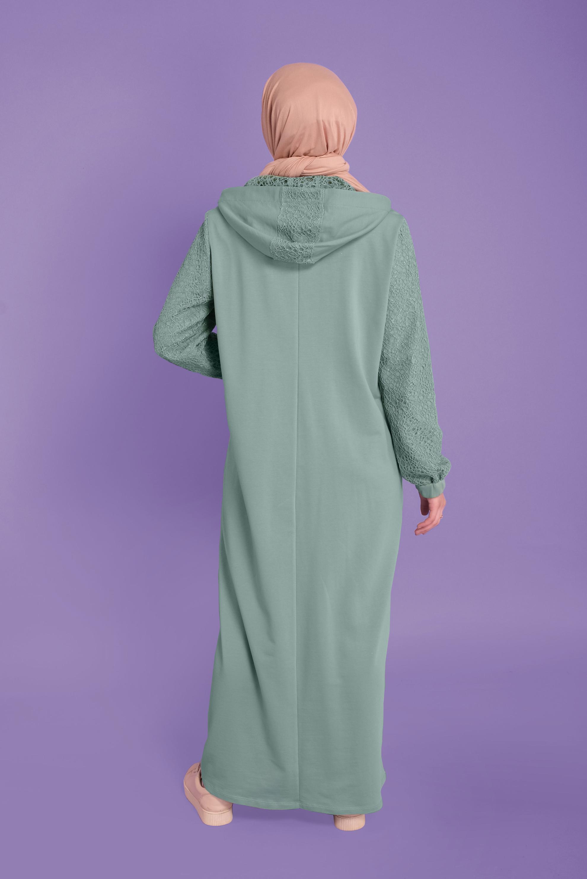 Vêtements hijab VERT TUNIQUE DE SURVÊTEMENT DÉTAIL GUIPURE ARGENTÉE 41437