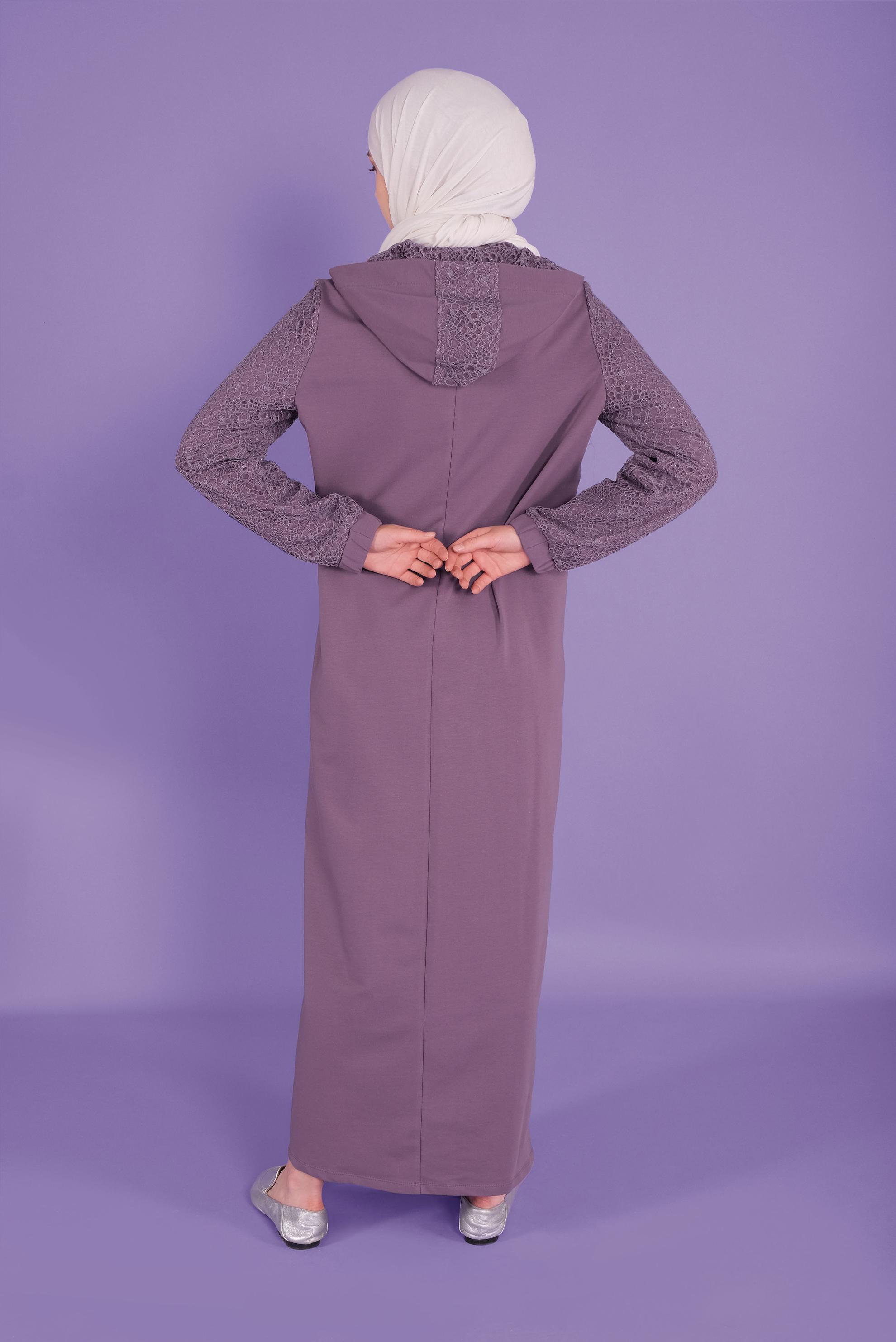 Tesettür giyim MOR SİMLİ GÜPÜR DETAYLI EŞOFMAN TUNİK 41437	