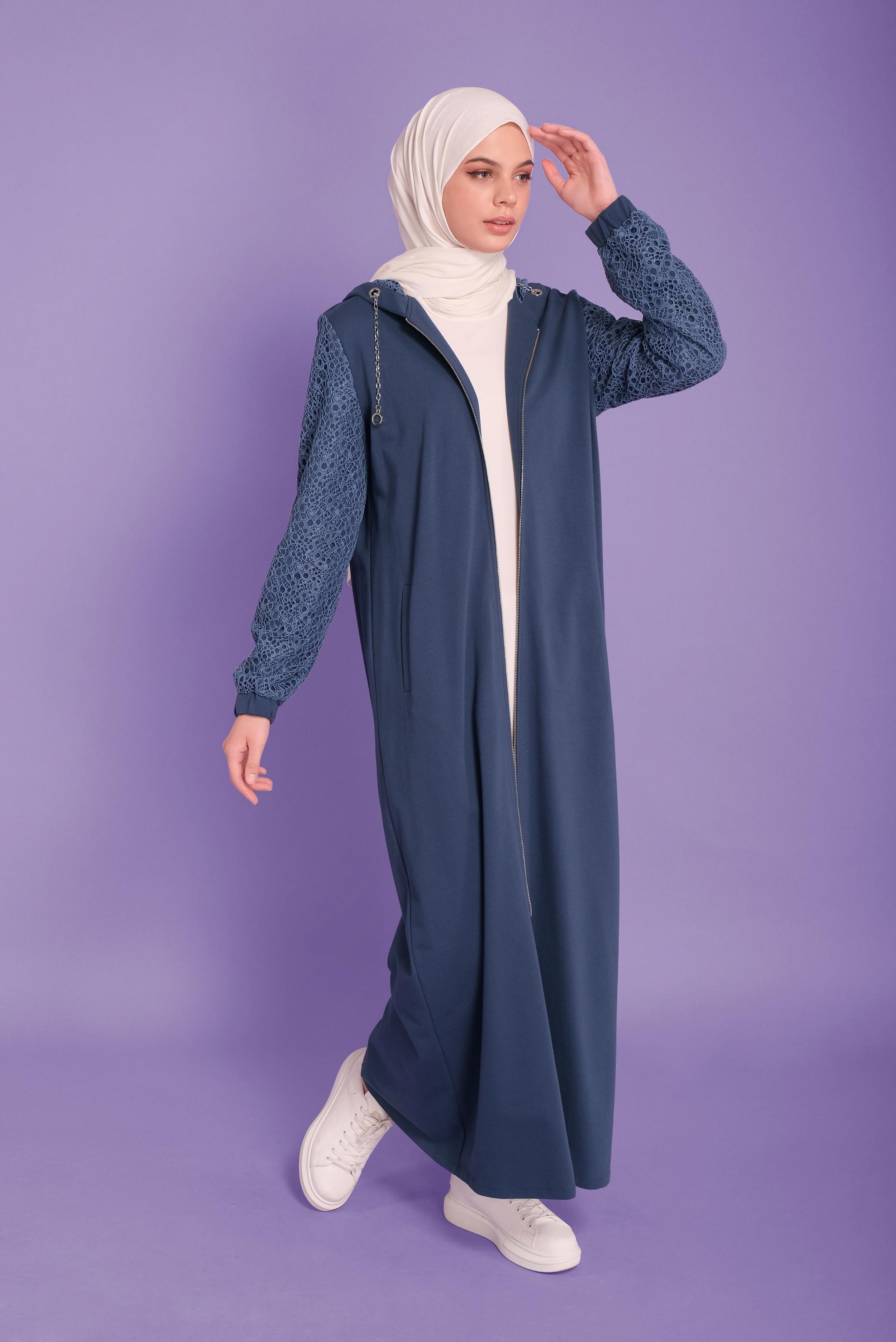 Tesettür giyim LACİVERT SİMLİ GÜPÜR DETAYLI EŞOFMAN TUNİK 41437	