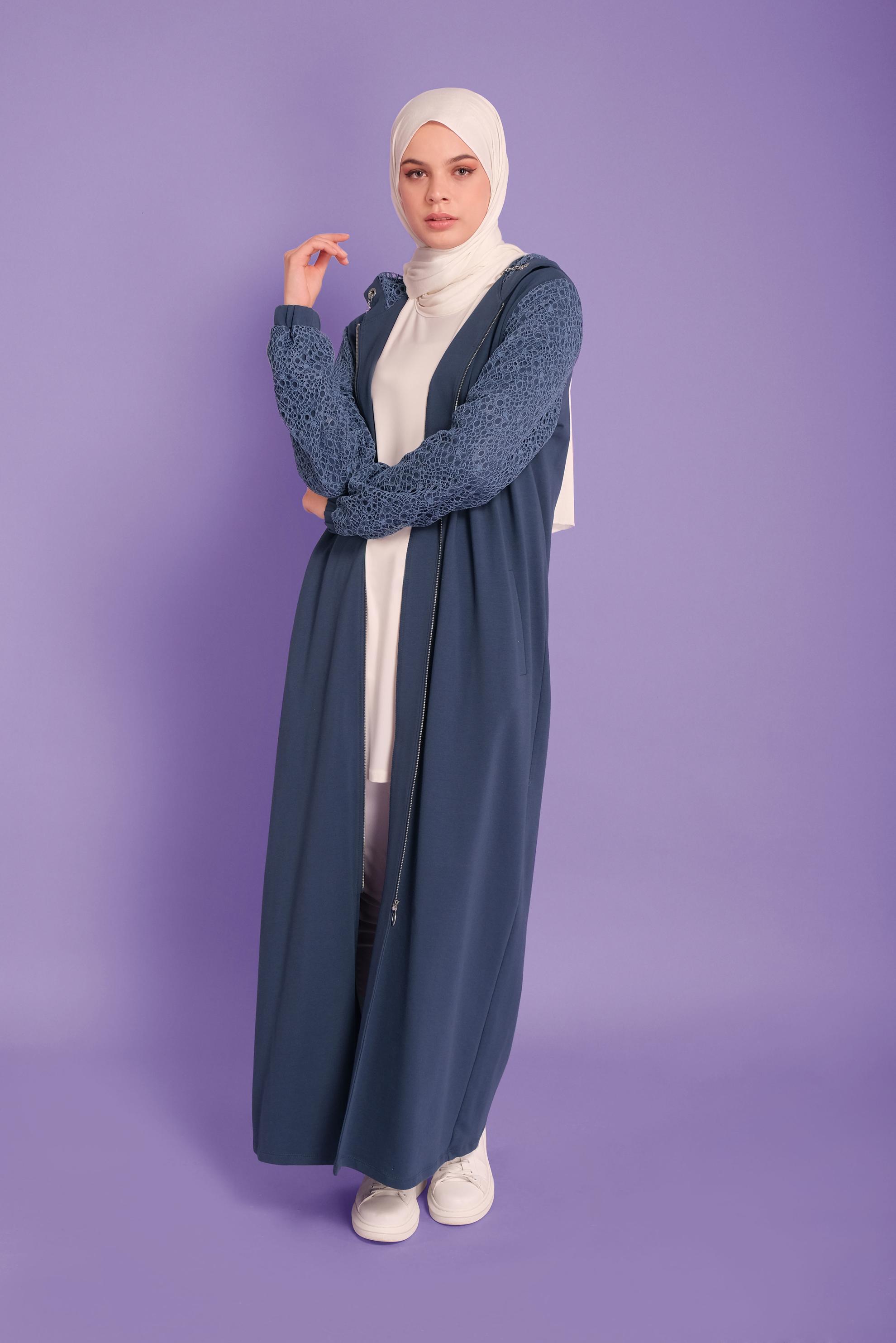 Tesettür giyim LACİVERT SİMLİ GÜPÜR DETAYLI EŞOFMAN TUNİK 41437	