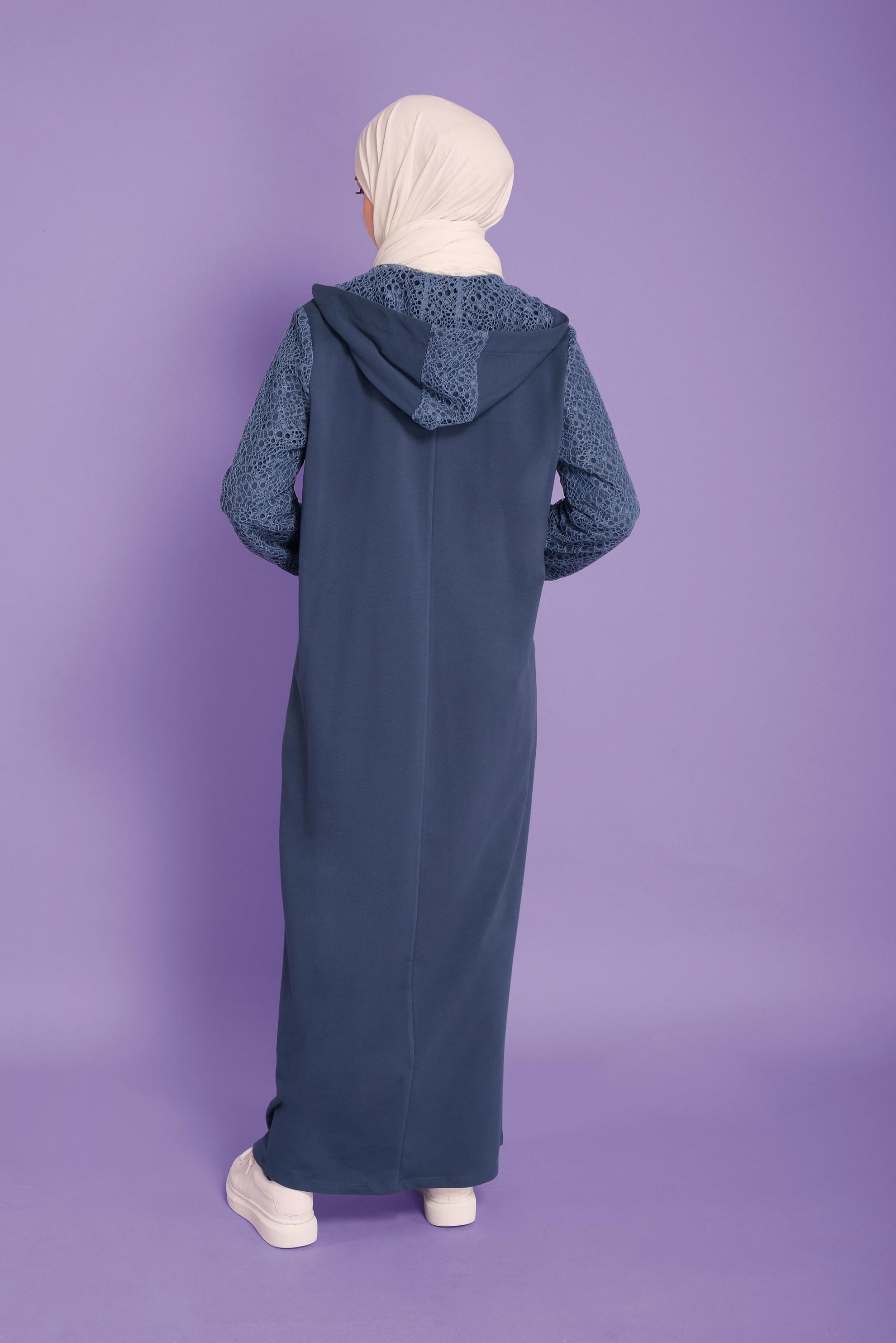 Tesettür giyim LACİVERT SİMLİ GÜPÜR DETAYLI EŞOFMAN TUNİK 41437	