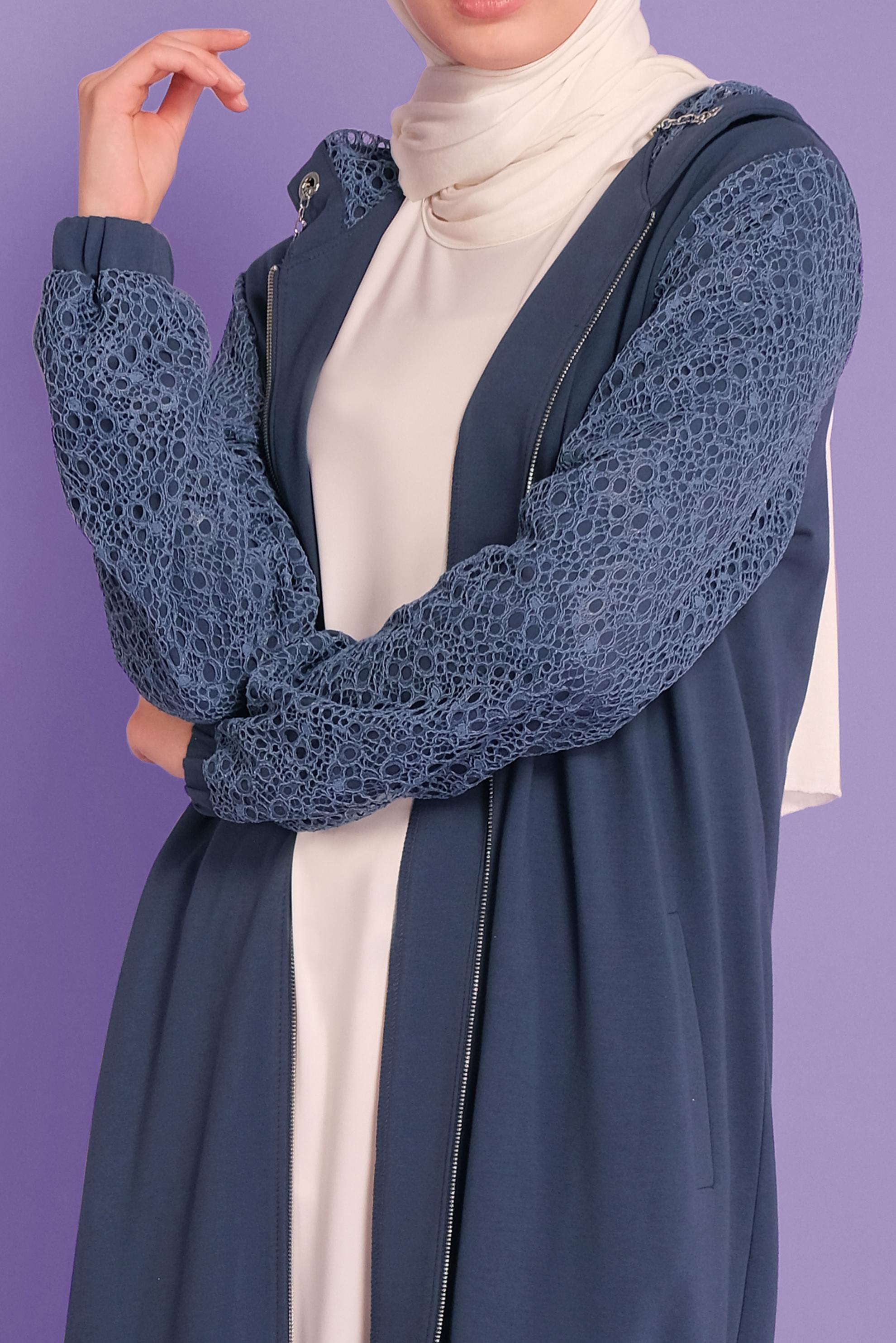 Tesettür giyim LACİVERT SİMLİ GÜPÜR DETAYLI EŞOFMAN TUNİK 41437	