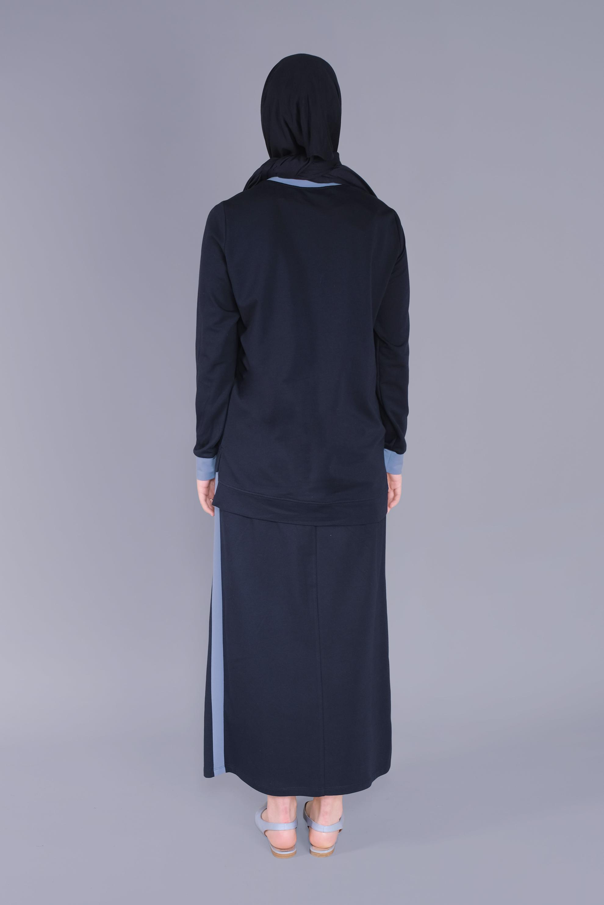 Tesettür giyim LACİVERT NAKIŞLI TAŞ BASKILI ETEKLİ EŞOFMAN TAKIM 41438