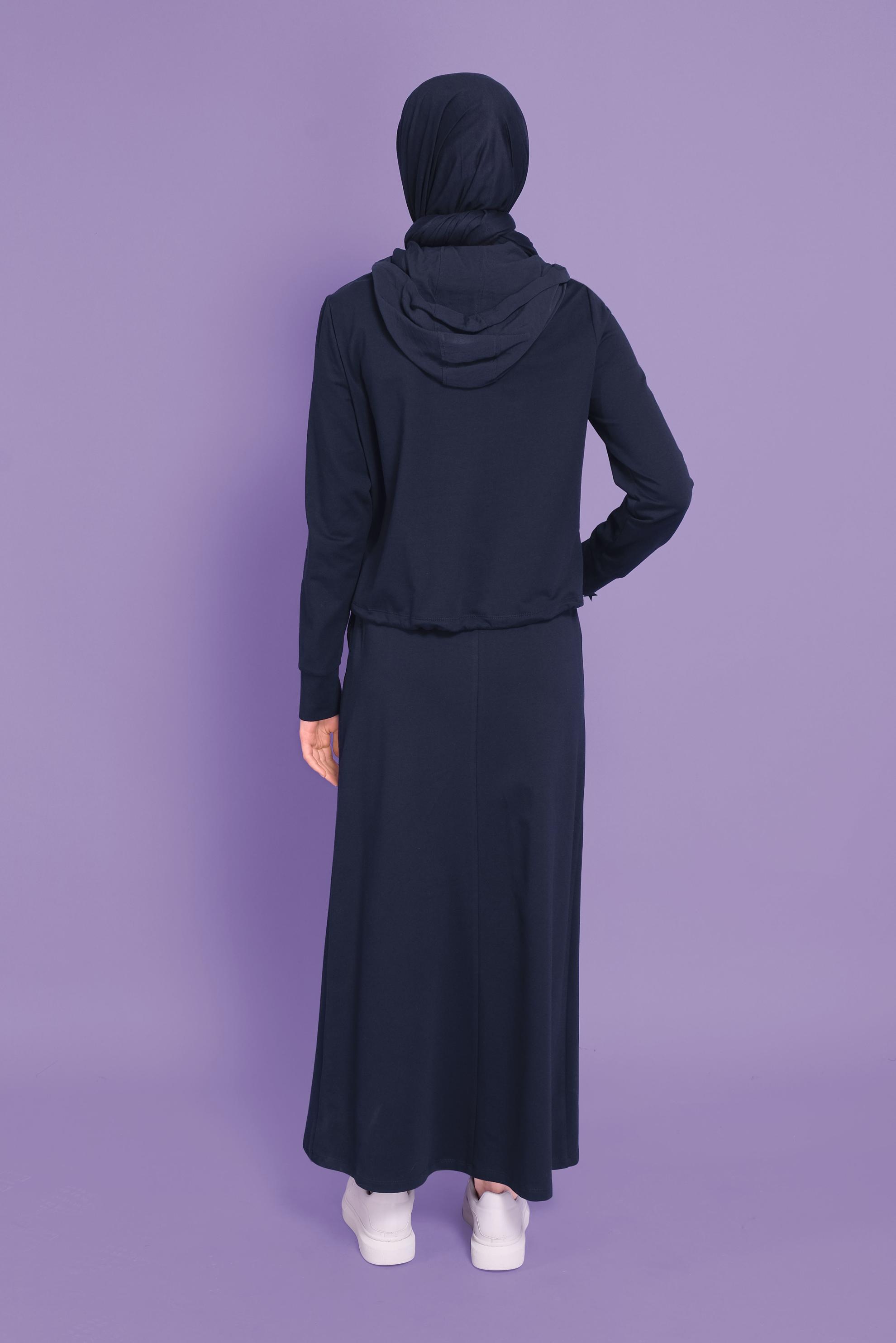 Tesettür giyim LACİVERT KAPÜŞONLU FERMUARLI İKİLİ ETEKLİ EŞOFMAN TAKIM 41456 
