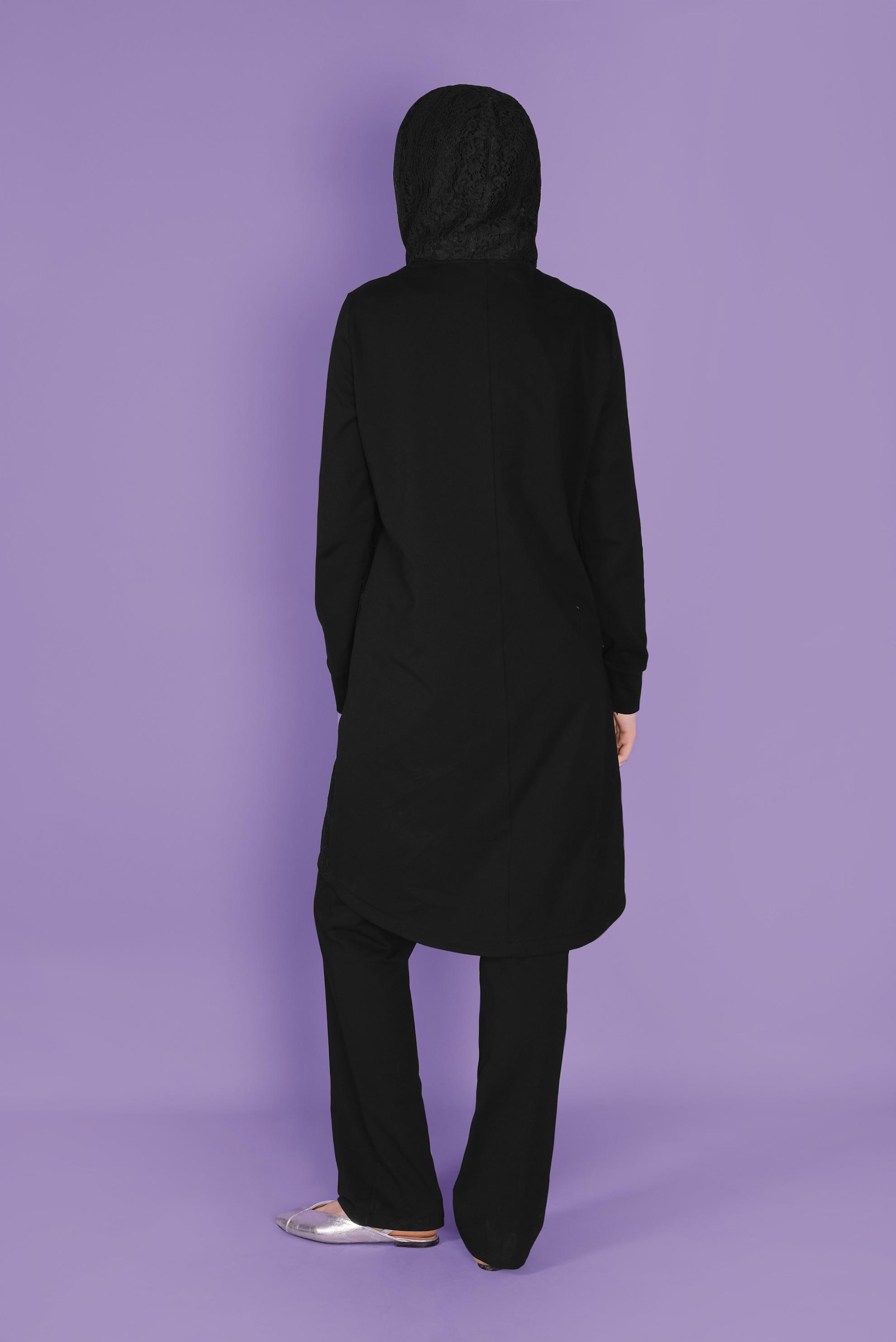 Tesettür giyim SİYAH TAŞLI DANTELLİ PANTOLONLU  EŞOFMAN TAKIM 41457 