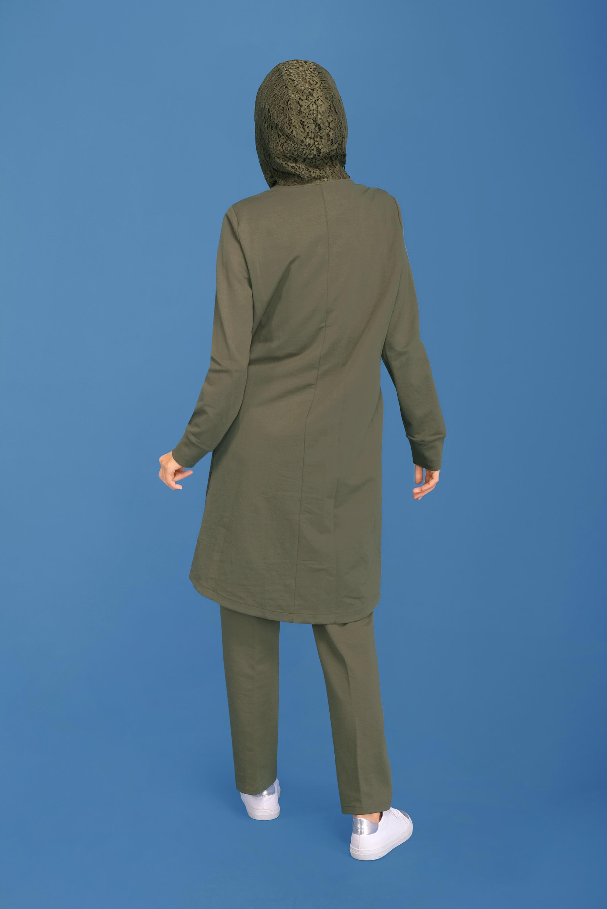 Tesettür giyim HAKİ TAŞLI DANTELLİ PANTOLONLU  EŞOFMAN TAKIM 41457 