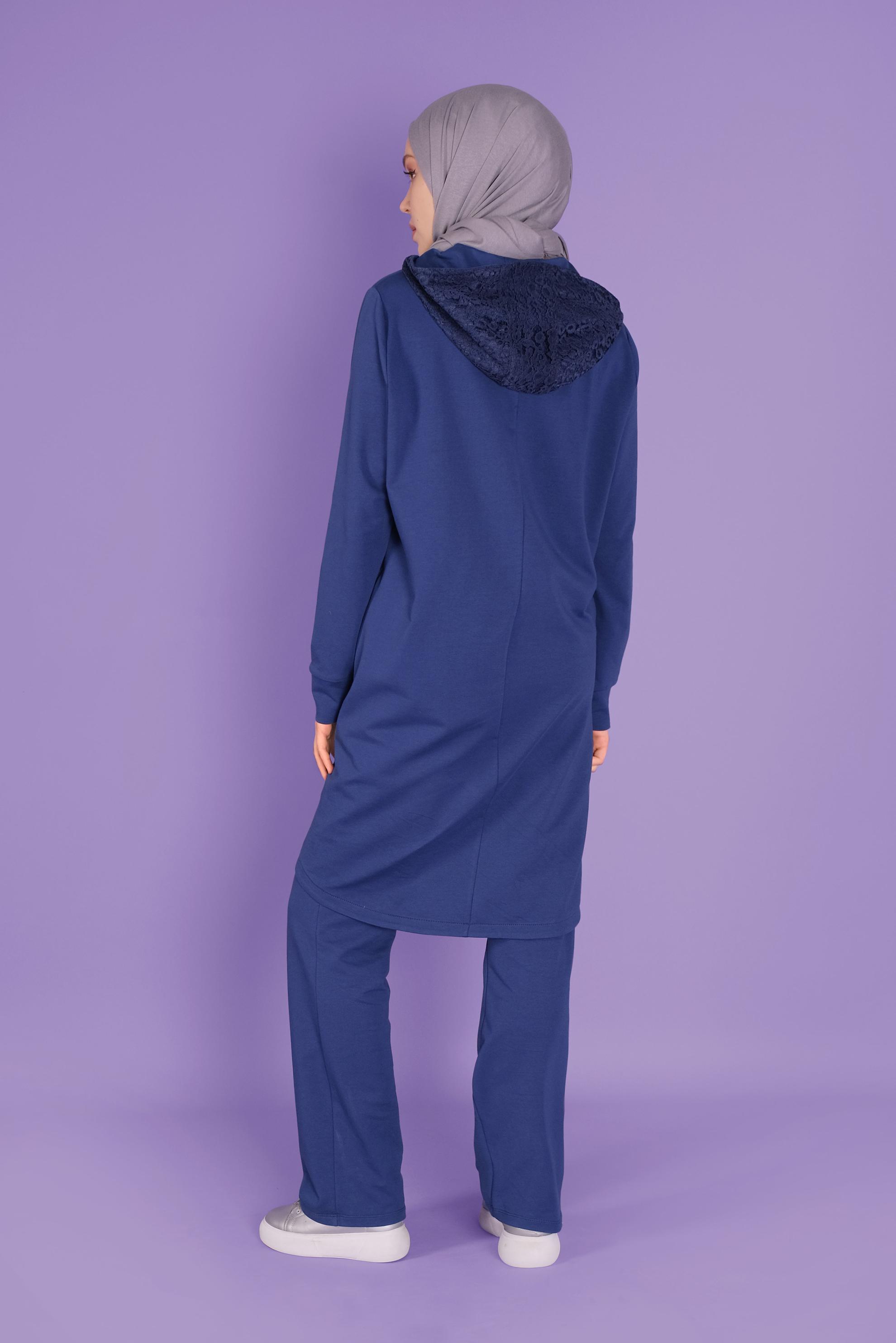 Tesettür giyim LACİVERT TAŞLI DANTELLİ PANTOLONLU  EŞOFMAN TAKIM 41457 