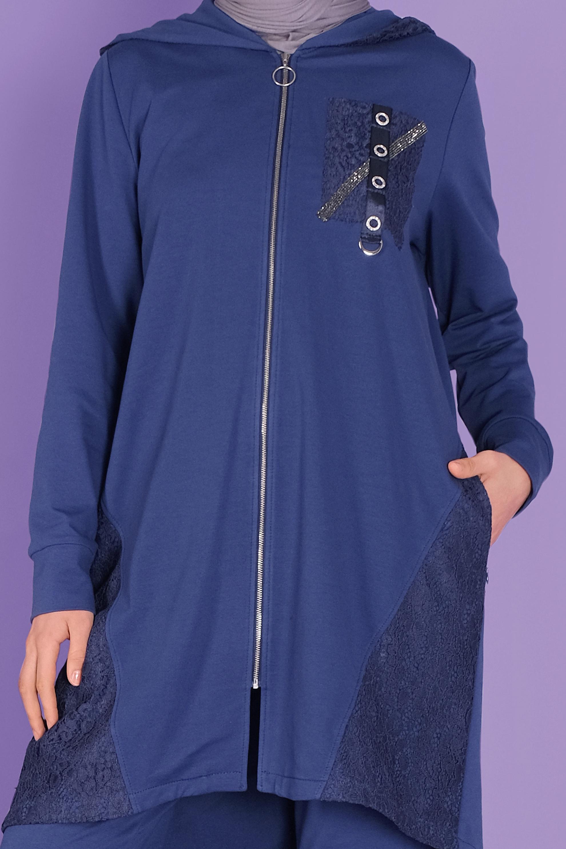 Tesettür giyim LACİVERT TAŞLI DANTELLİ PANTOLONLU  EŞOFMAN TAKIM 41457 