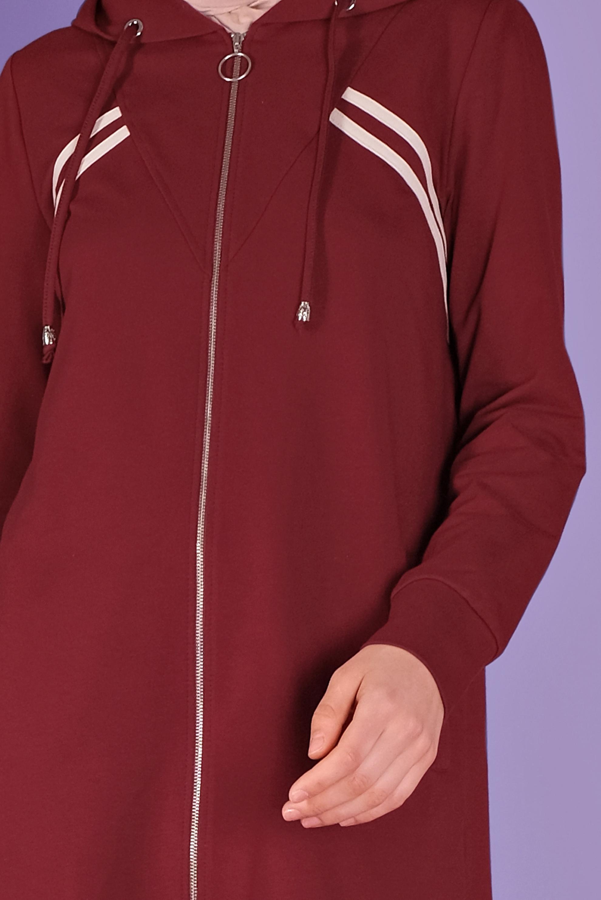 Tesettür giyim BORDO ŞERİT DETAYLI FERMUARLI PANTOLONLU  EŞOFMAN TAKIM 41458 