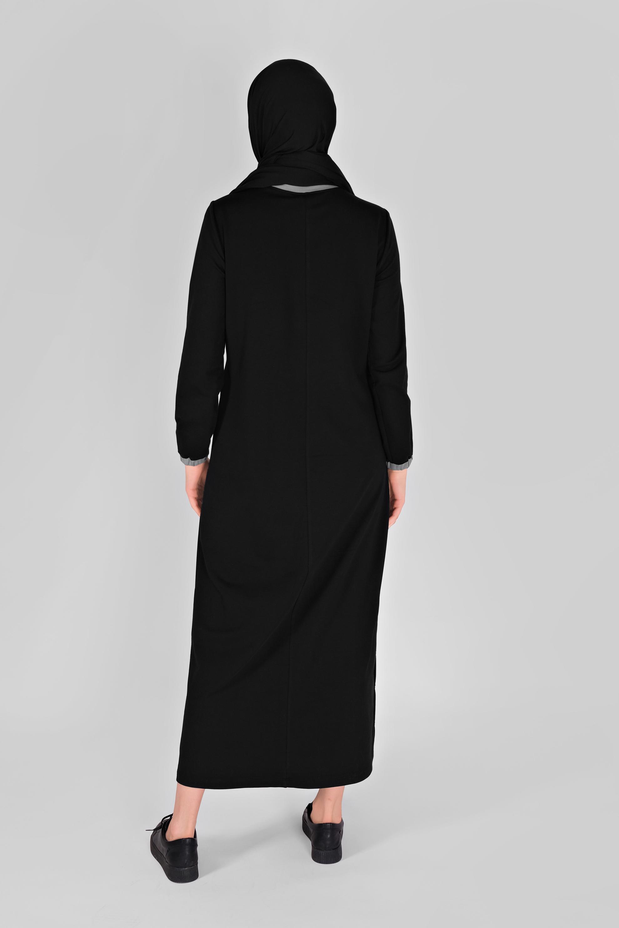 Tesettür giyim SİYAH ÇİÇEK BASKILI EŞOFMAN ELBİSE 41459 