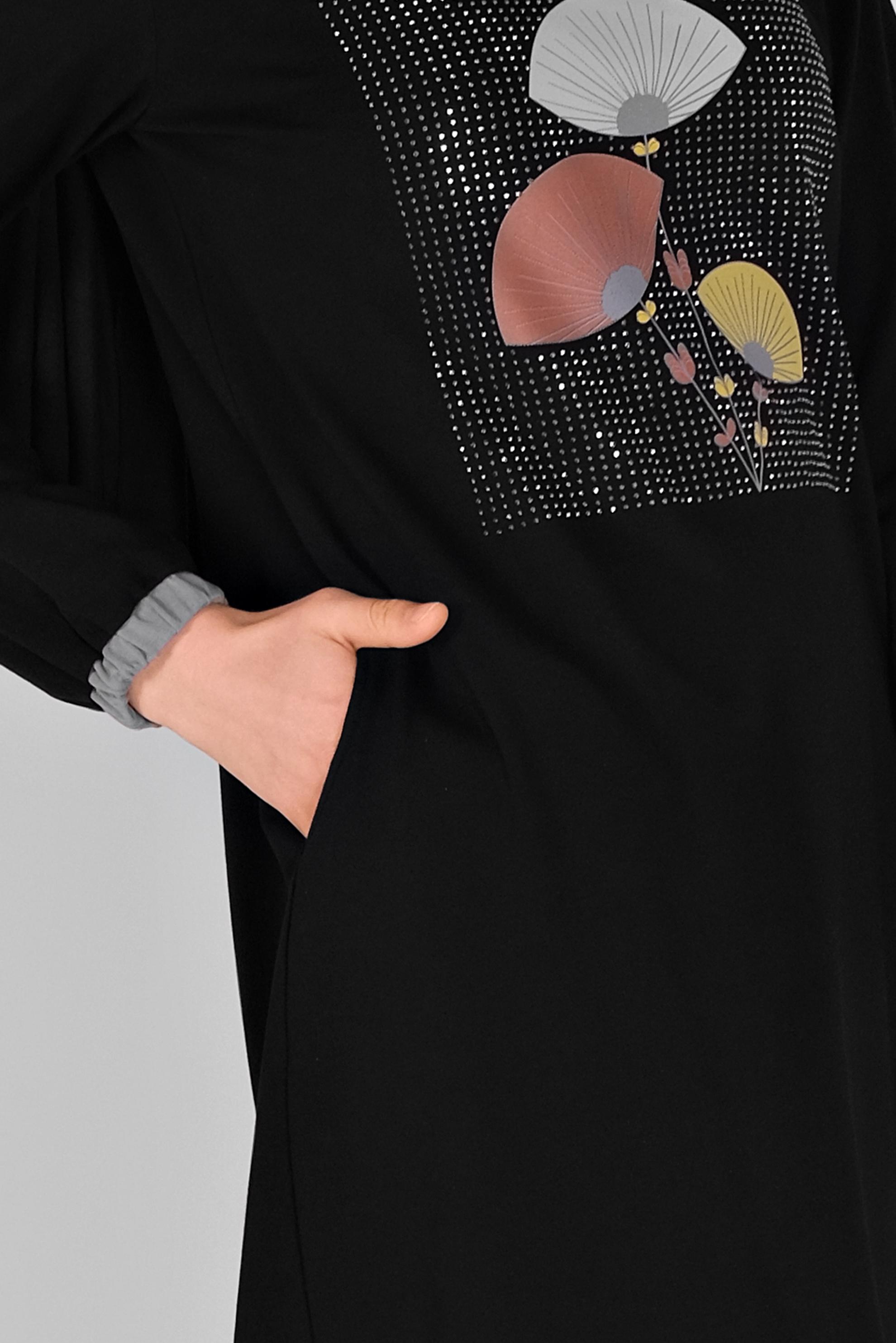 Tesettür giyim SİYAH ÇİÇEK BASKILI EŞOFMAN ELBİSE 41459 