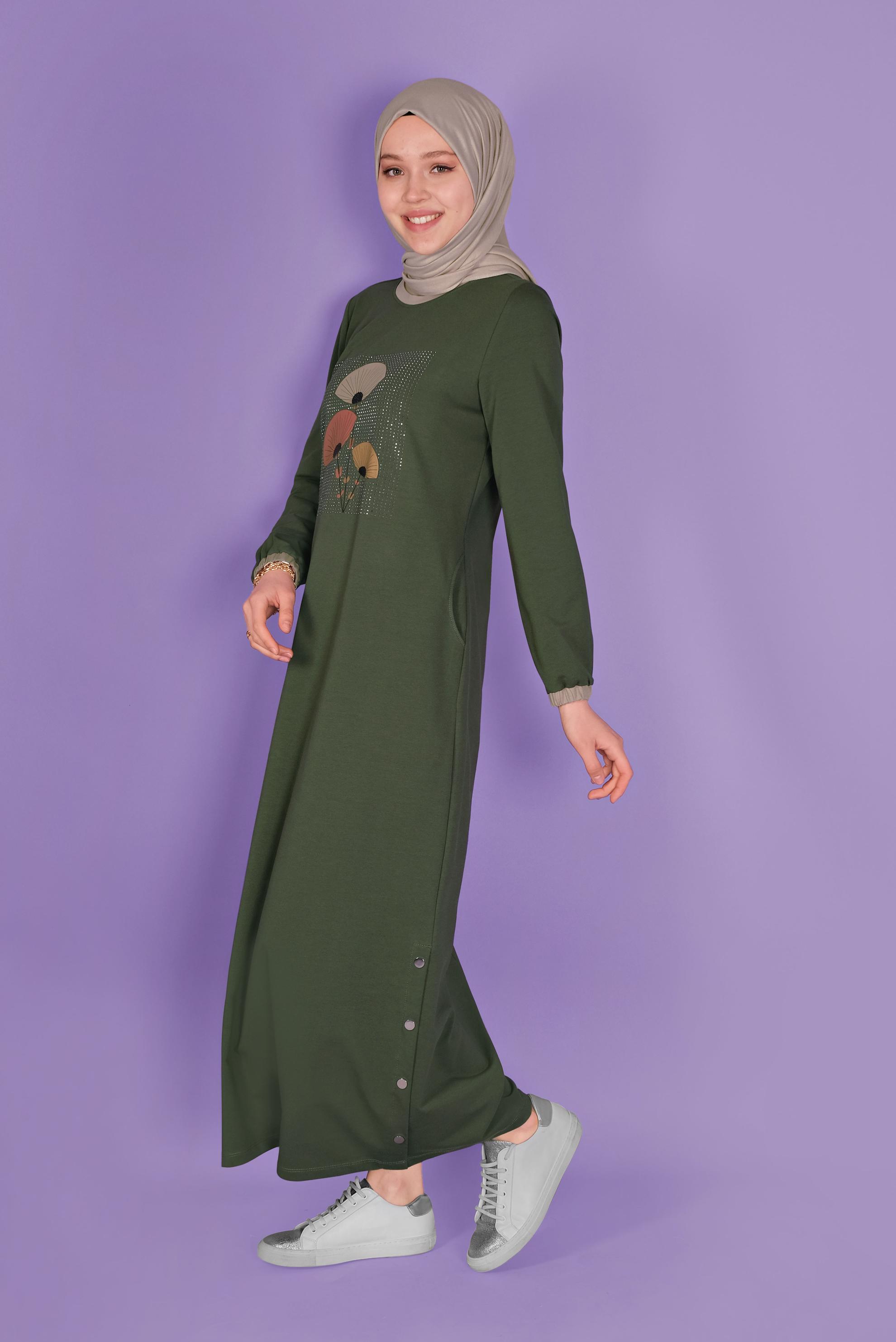 Hijab clothing KHAKI FLORAL TRACKSUIT DRESS 41459 