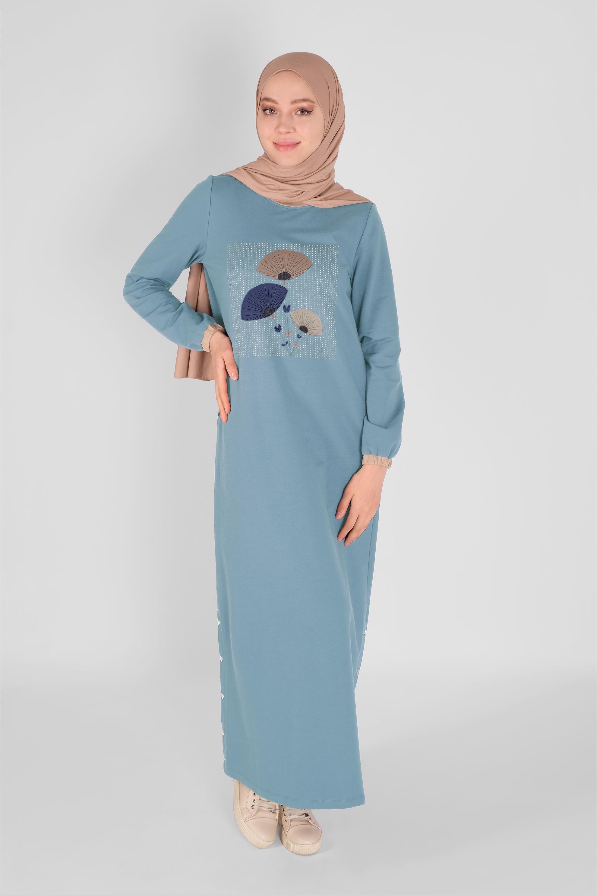 Hijab clothing BLUE FLORAL TRACKSUIT DRESS 41459 