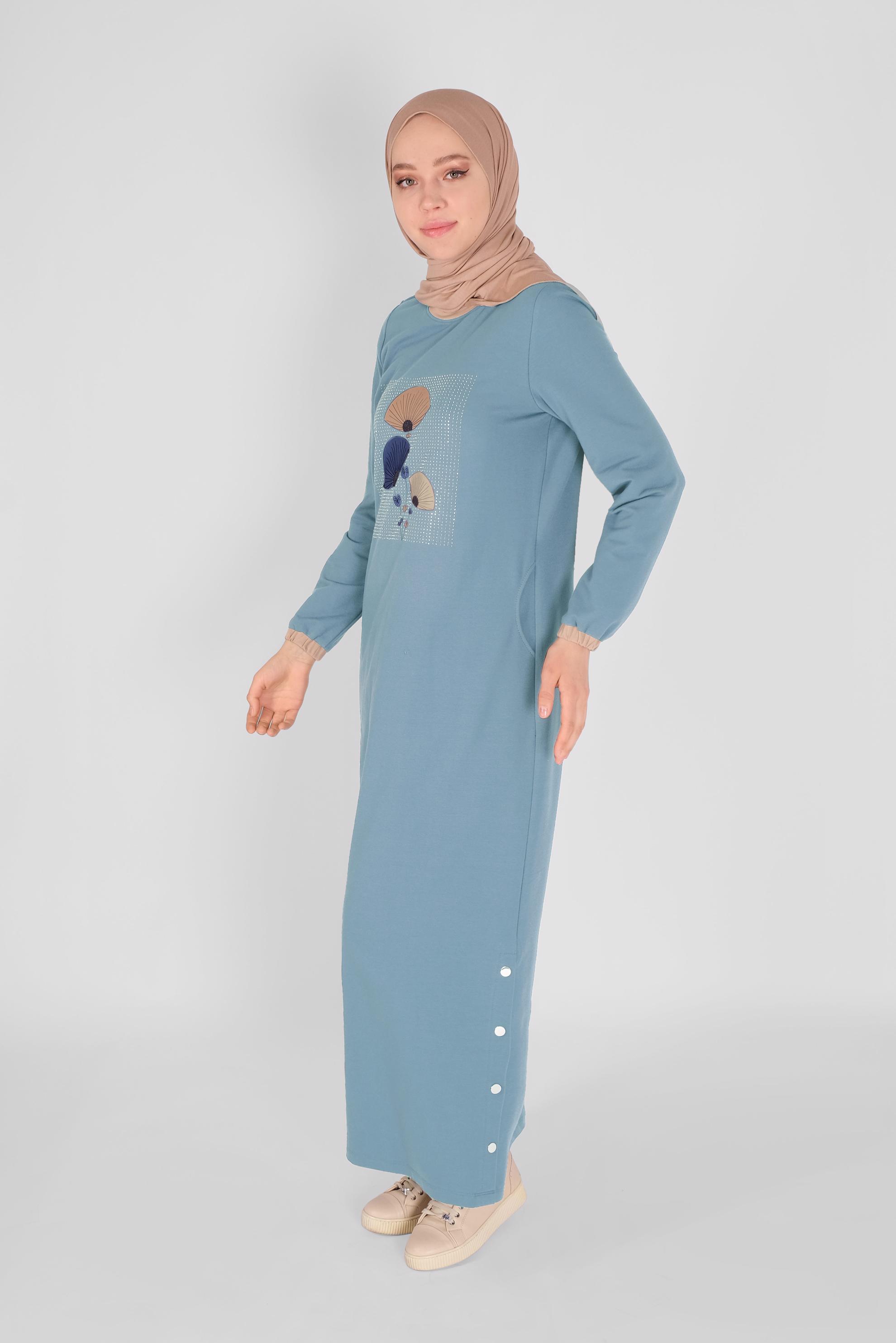 Hijab clothing BLUE FLORAL TRACKSUIT DRESS 41459 