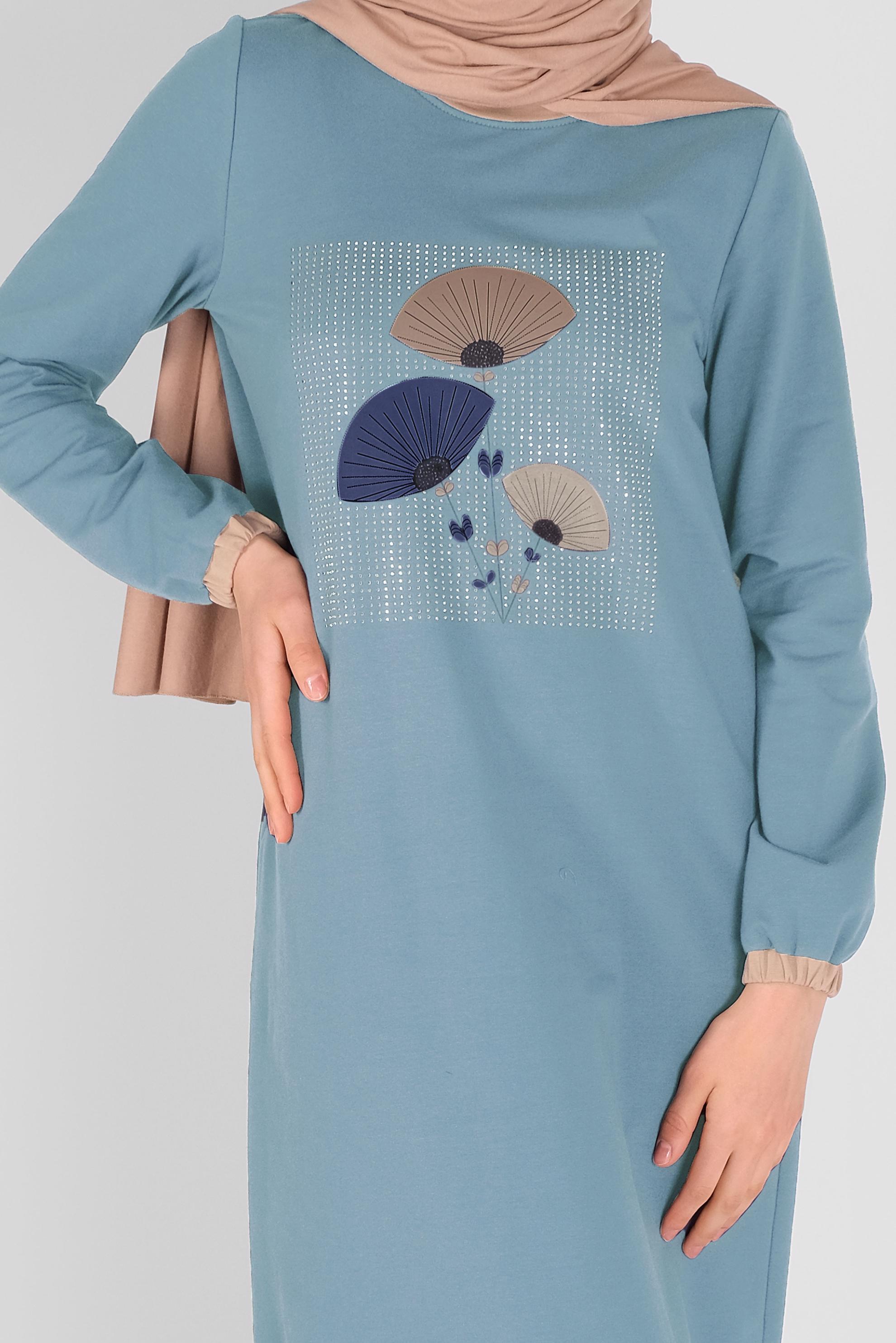 Hijab clothing BLUE FLORAL TRACKSUIT DRESS 41459 