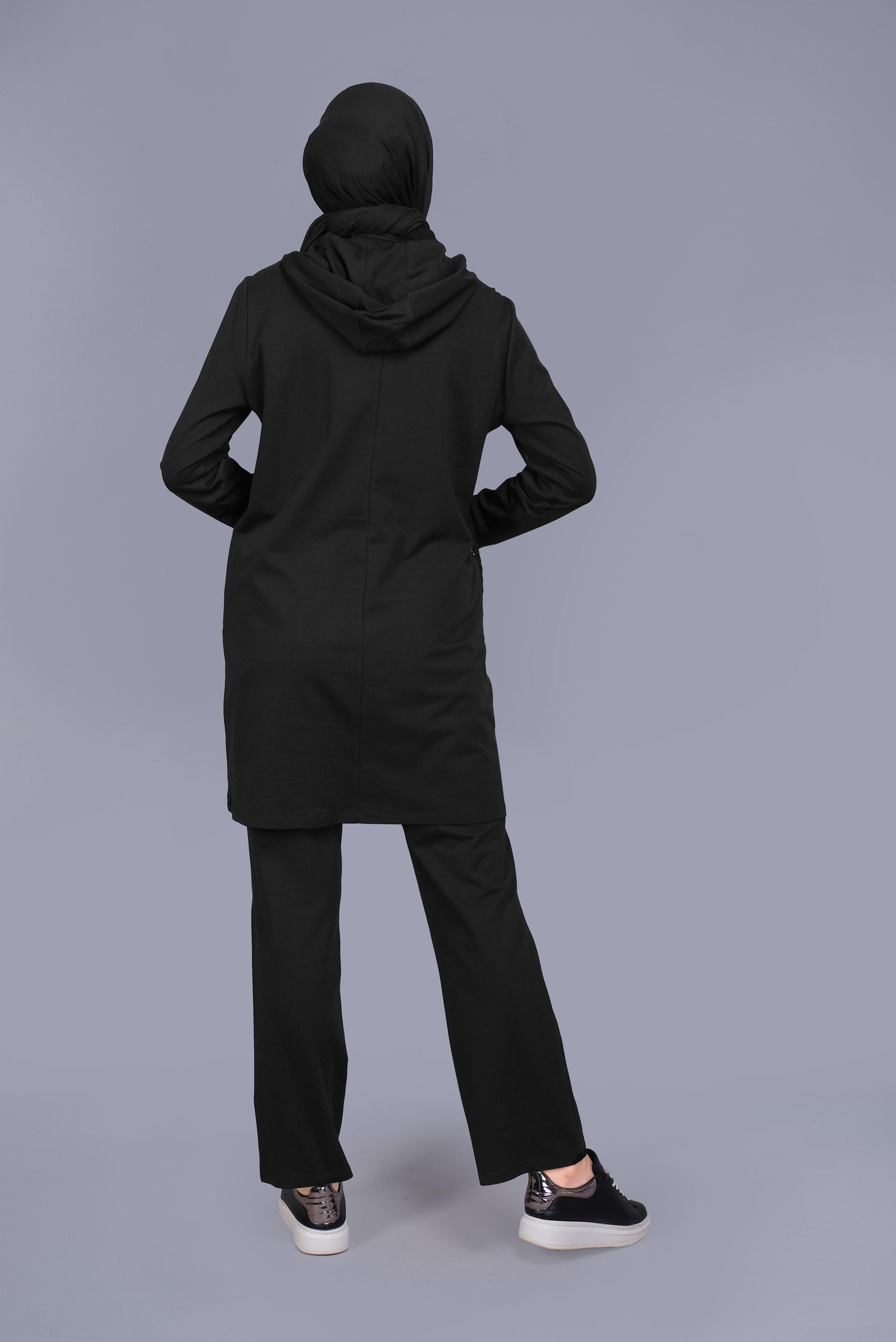 Tesettür giyim SİYAH PAMUKLU DANTELLİ PANTOLONLU TAKIM 41460