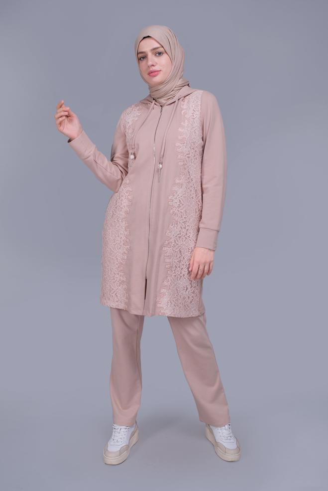 Tesettür giyim  PAMUKLU DANTELLİ PANTOLONLU TAKIM 41460 - ALVİNA