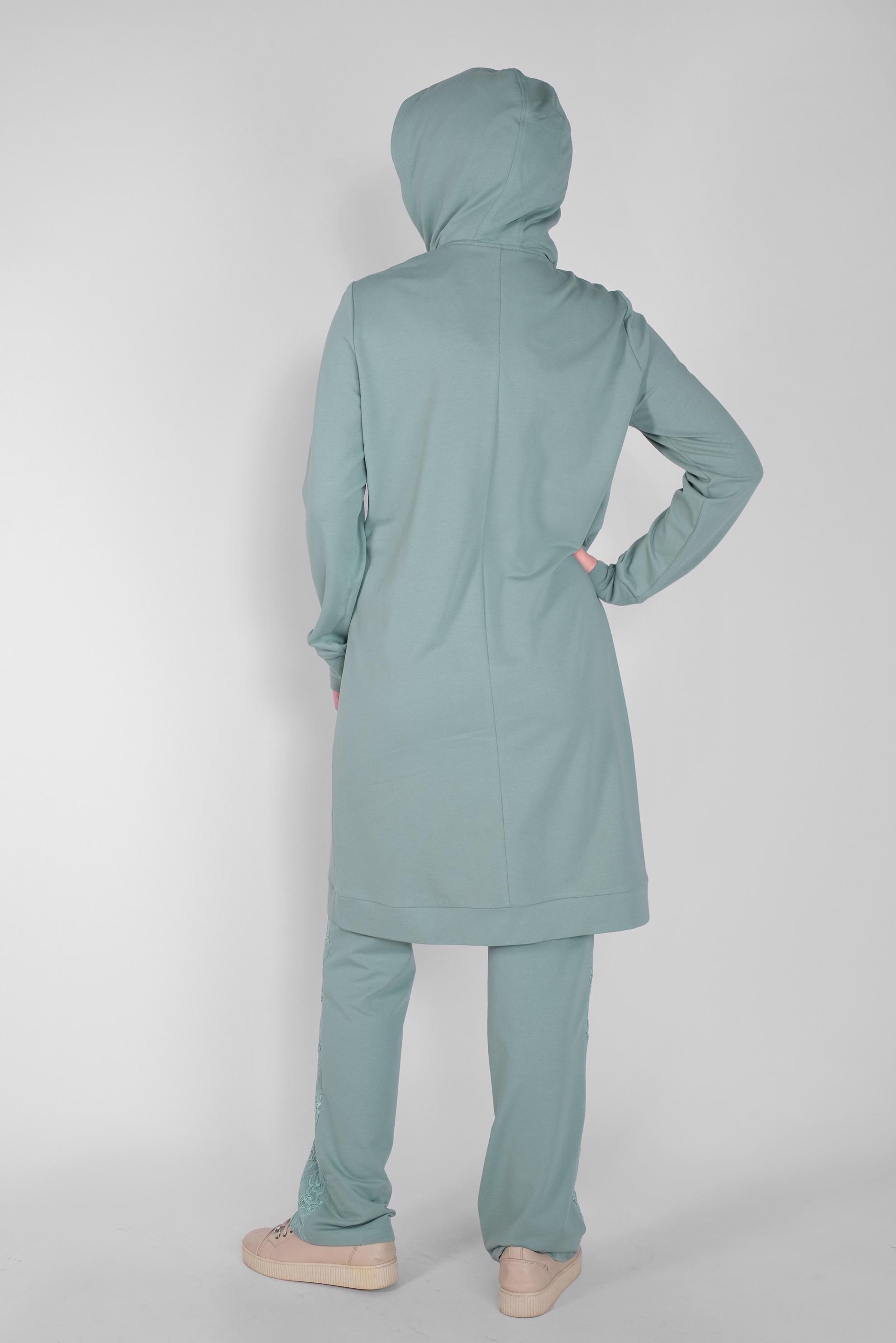 Tesettür giyim MAVİ DANTEL KOMBİNLİ KAPÜŞONLU PANTOLONLU EŞOFMAN TAKIM 41461 