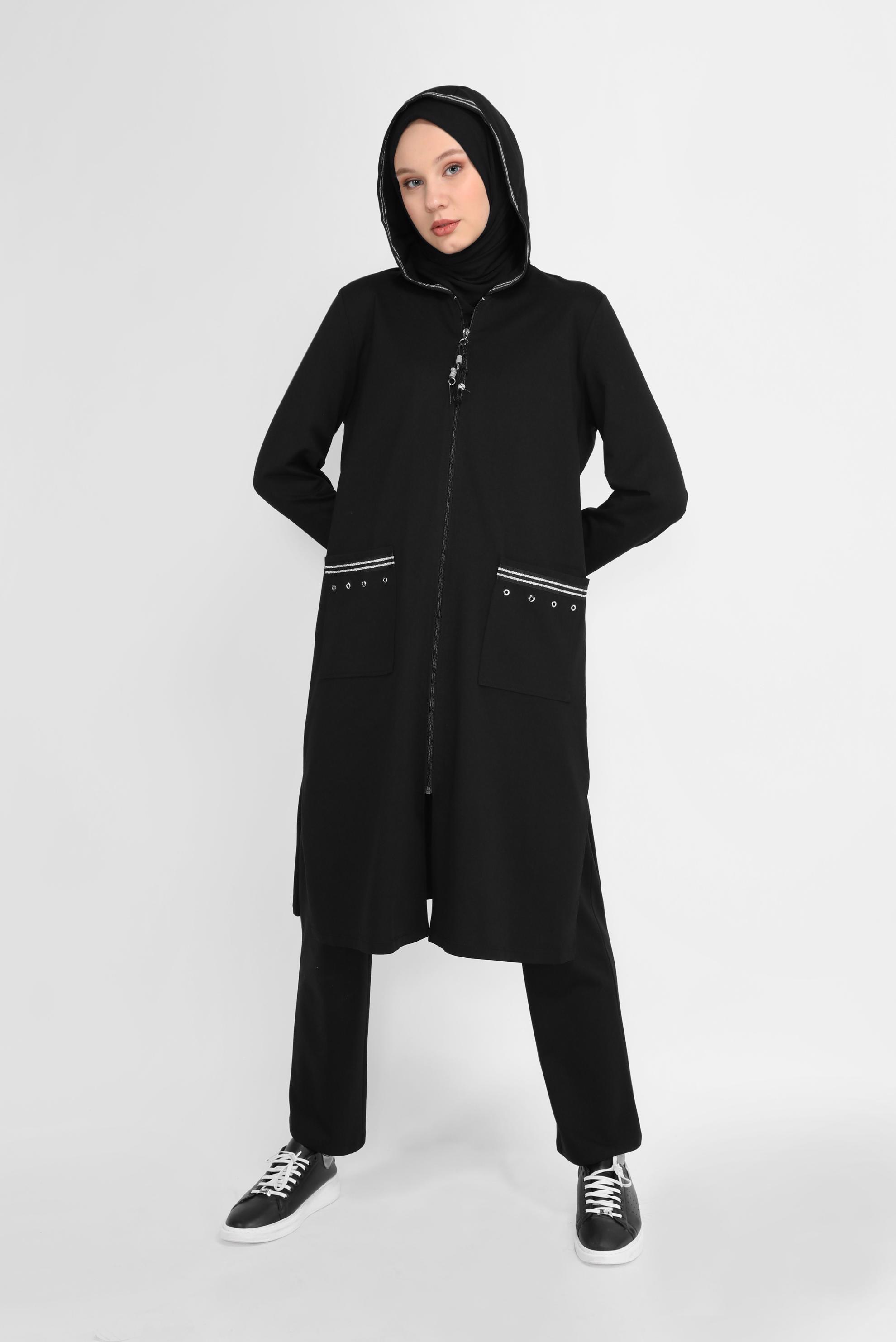 Vêtements hijab NOIR ENSEMBLE SURVÊTEMENT 2 PIÈCES AVEC PANTALON 41476
