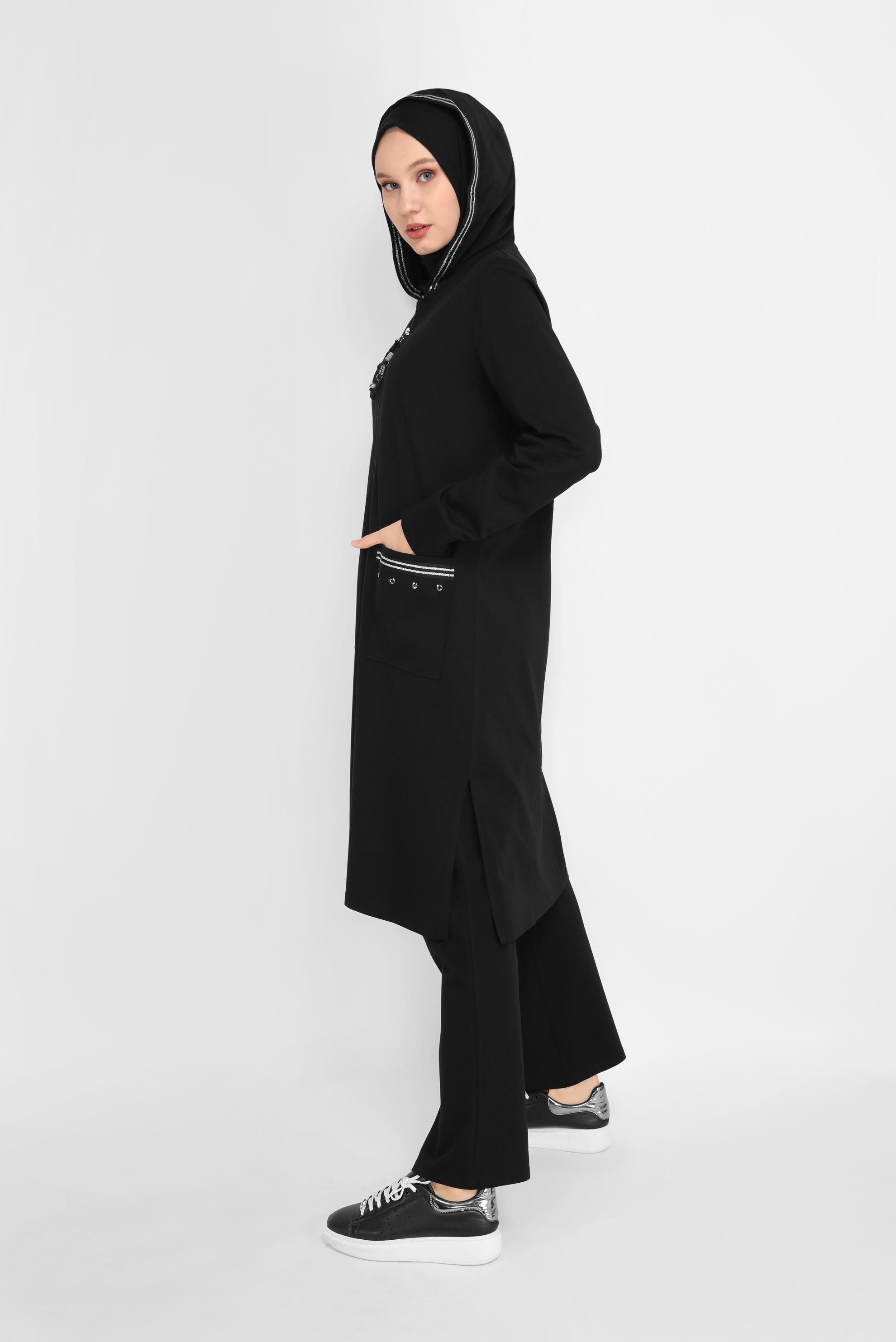 Vêtements hijab NOIR ENSEMBLE SURVÊTEMENT 2 PIÈCES AVEC PANTALON 41476