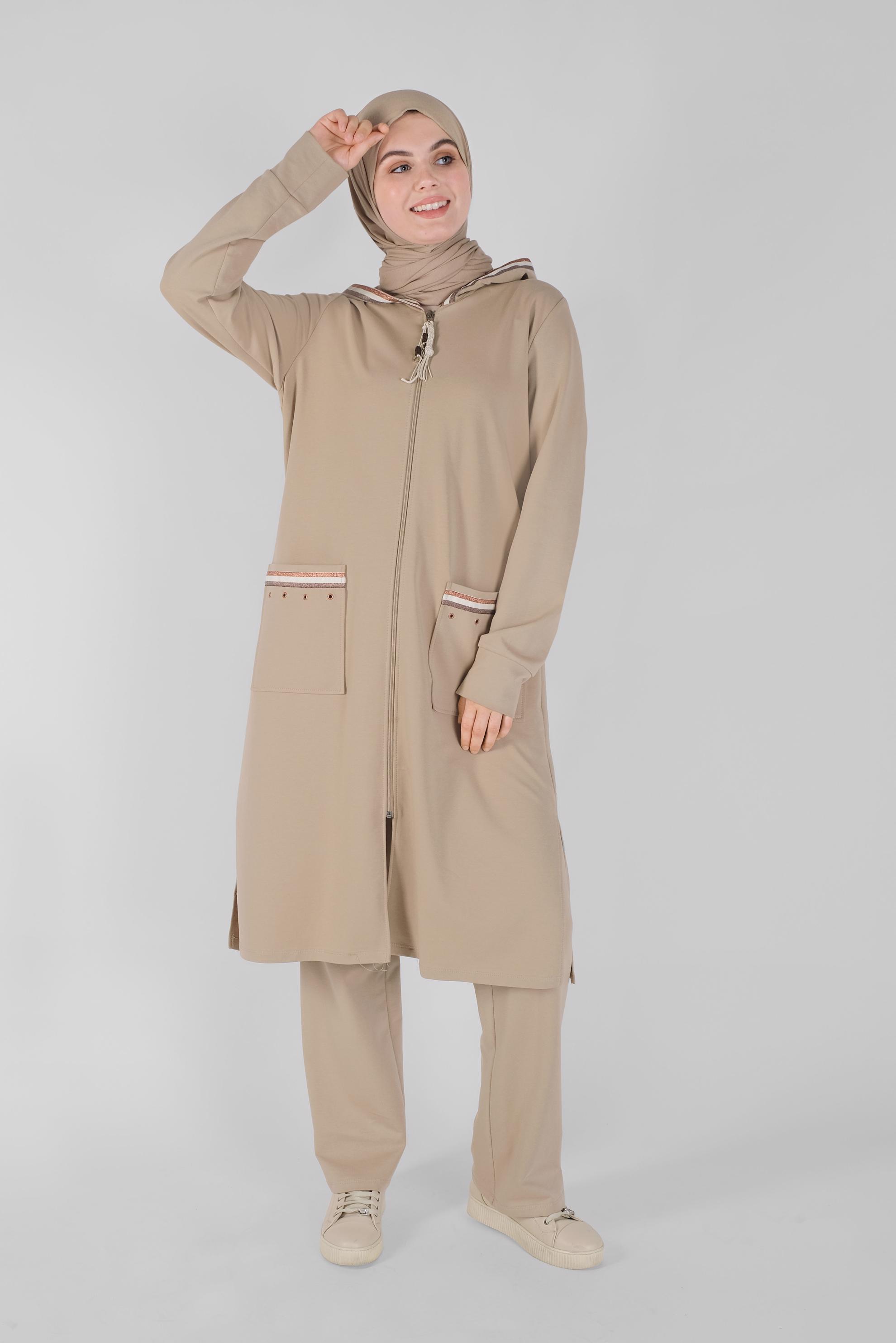 Vêtements hijab BEIGE ENSEMBLE SURVÊTEMENT 2 PIÈCES AVEC PANTALON 41476