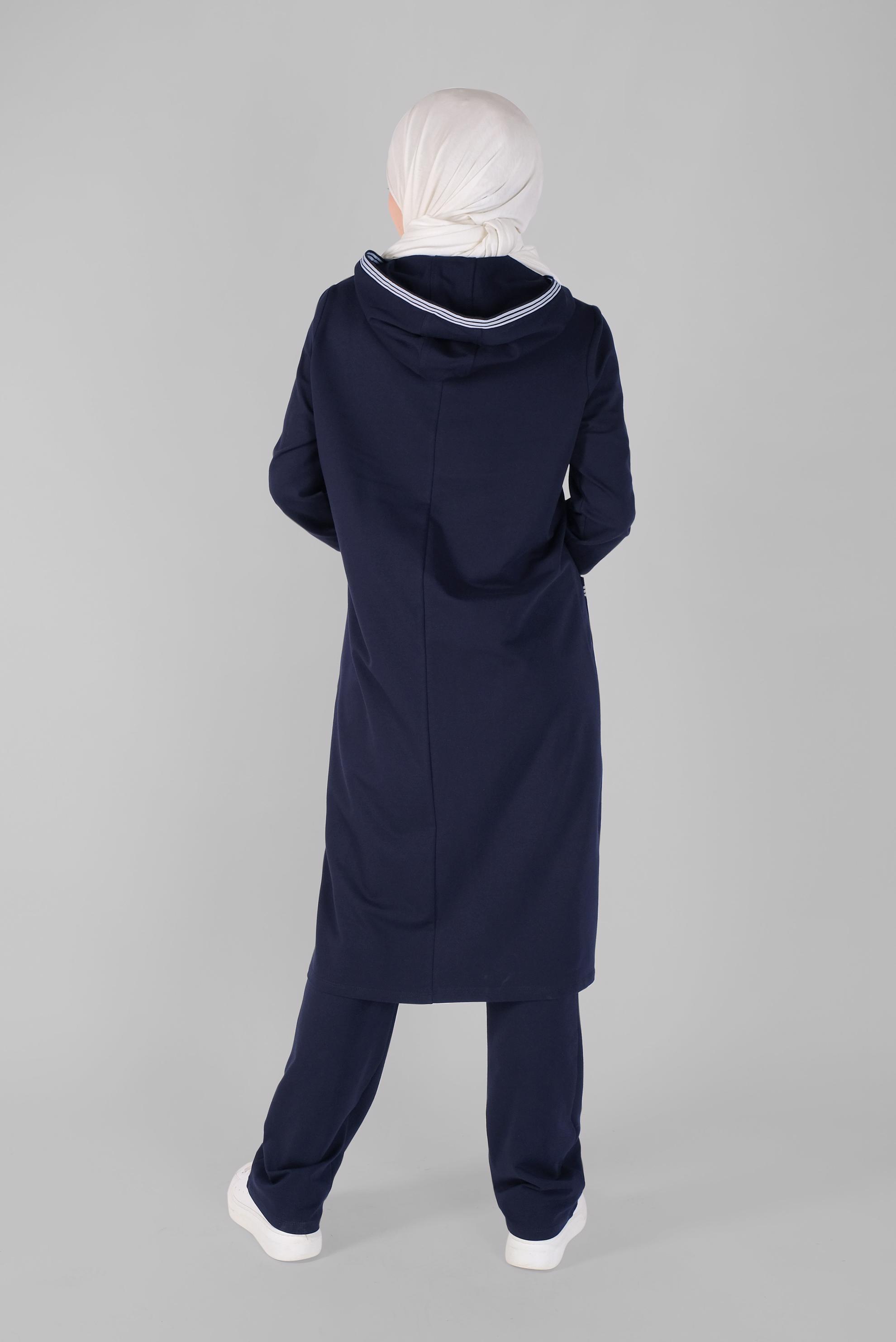 Tesettür giyim LACİVERT KUŞ GÖZÜ CEP DETAYLI PANTOLONLU EŞOFMAN TAKIMI 41476 