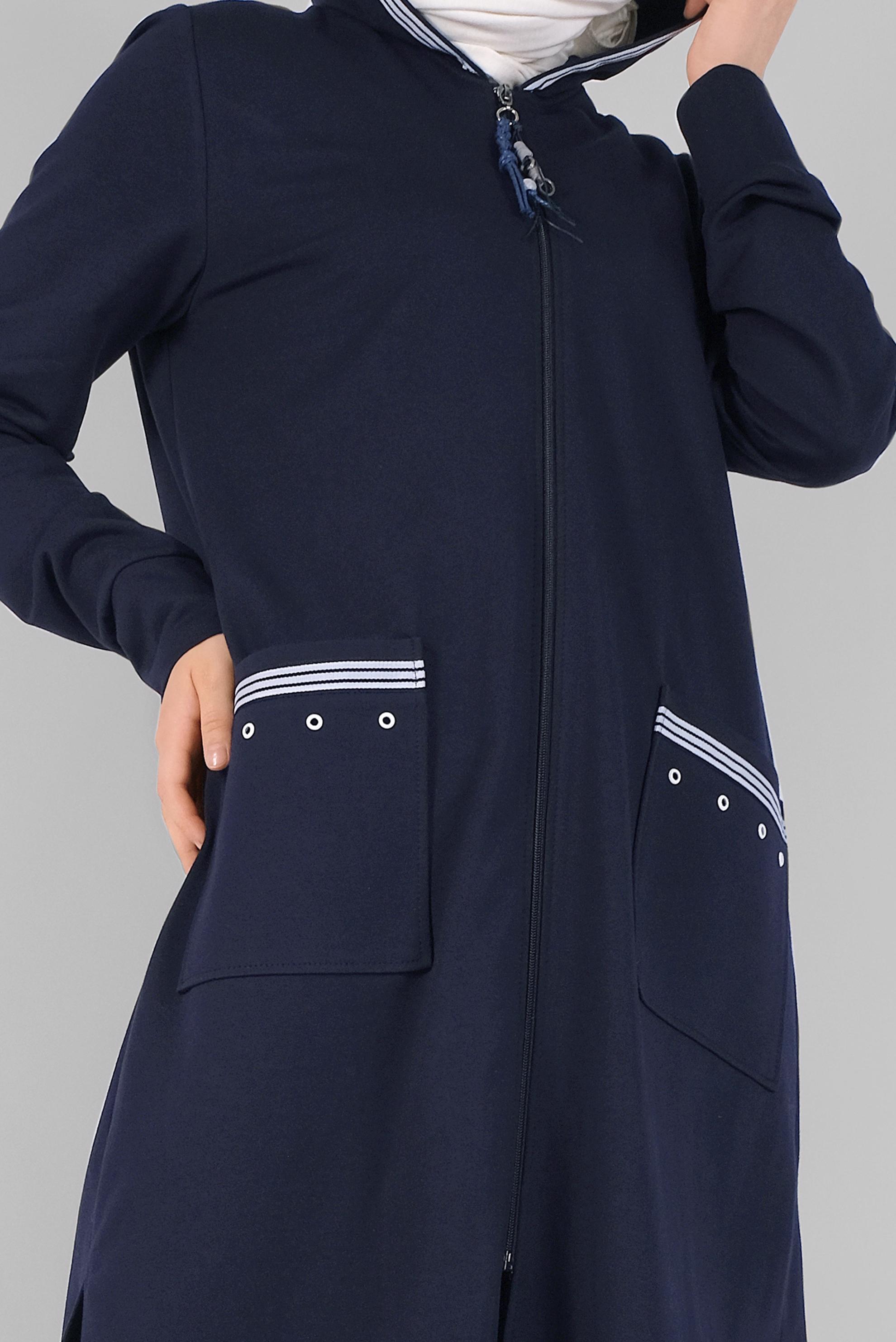 Tesettür giyim LACİVERT KUŞ GÖZÜ CEP DETAYLI PANTOLONLU EŞOFMAN TAKIMI 41476 