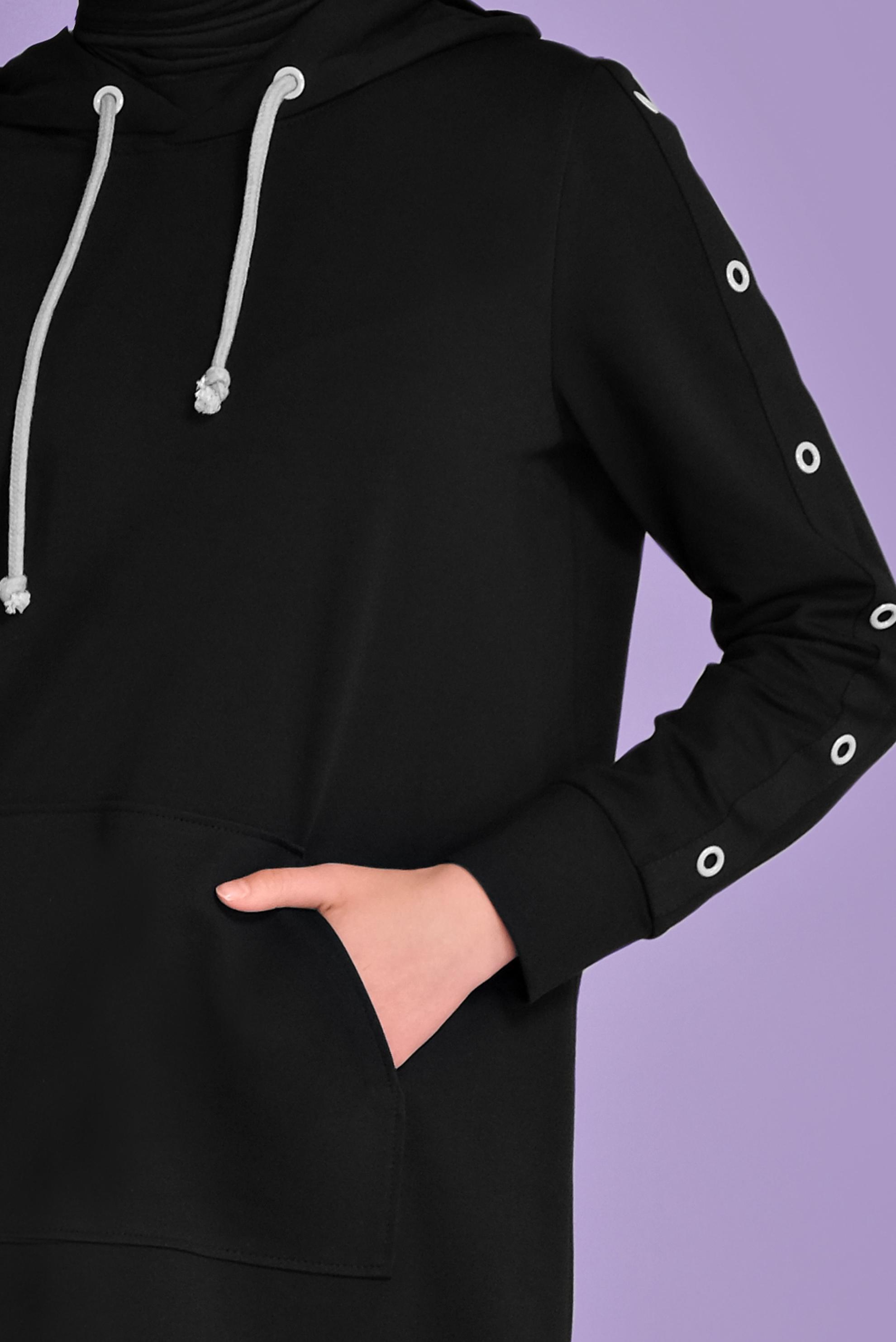 Tesettür giyim SİYAH KUŞGÖZÜ DETAYLI EŞOFMAN TUNİK 41477 