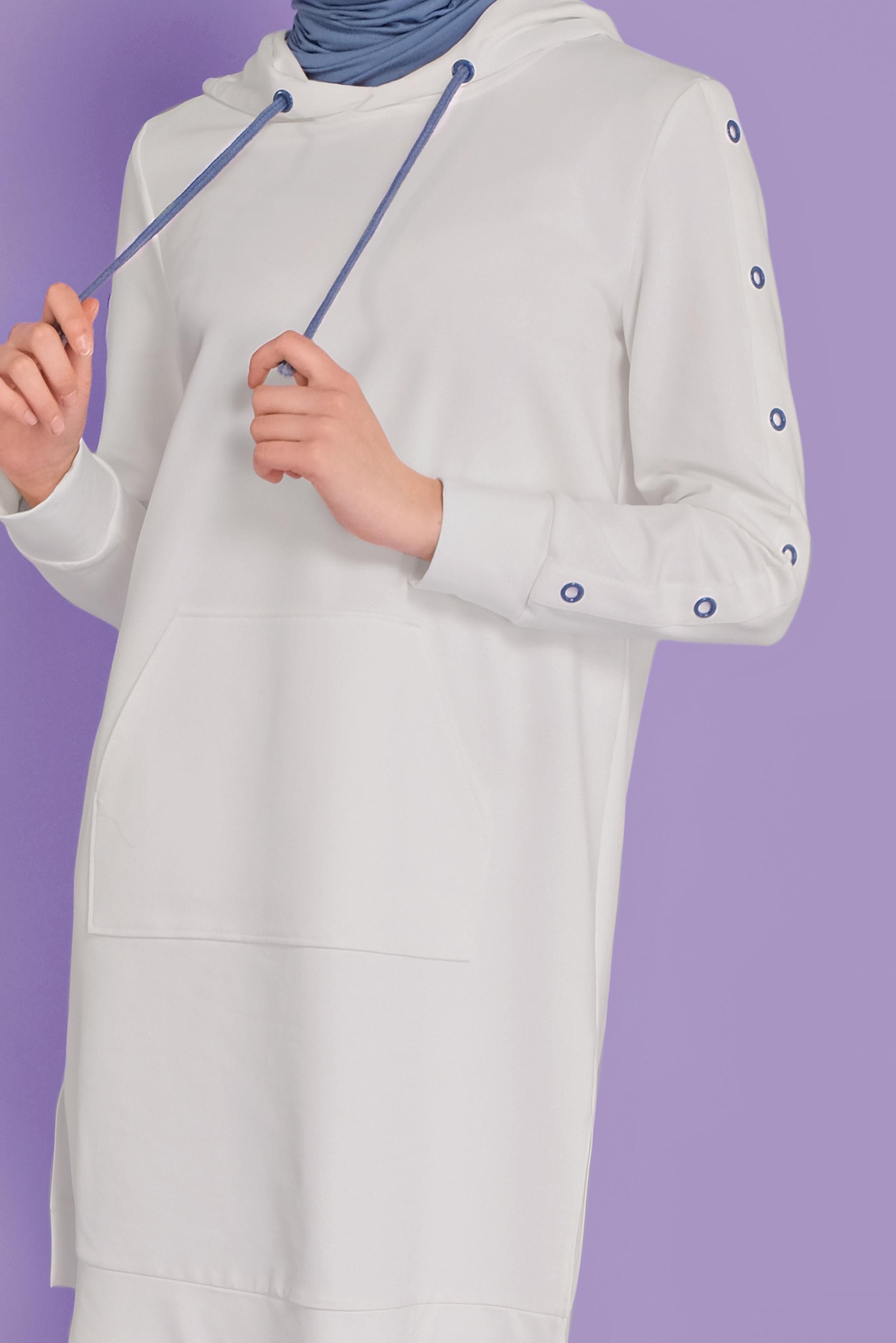 Tesettür giyim BEYAZ KUŞGÖZÜ DETAYLI EŞOFMAN TUNİK 41477 